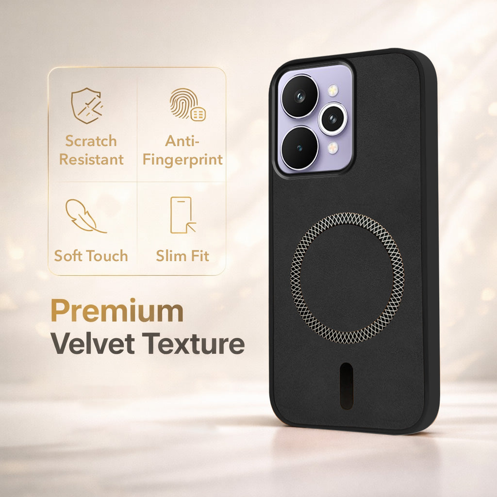 For Realme 15 Pro Back Cover Case Leather Finish (MagSafe Compatible Wireless Charging | Soft Touch | Camera Bump Protection)