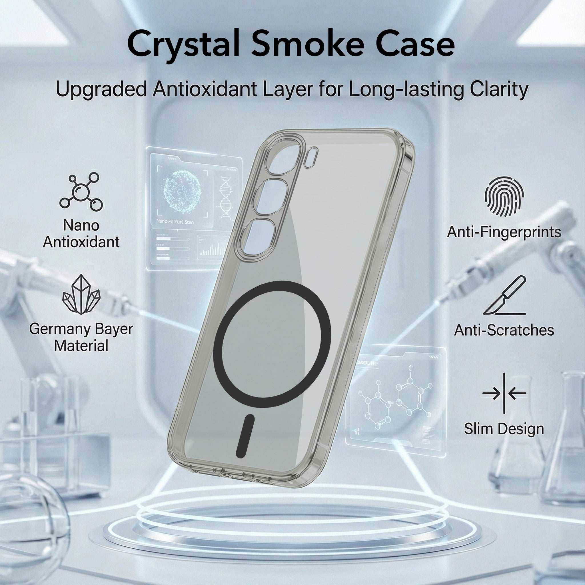 For Vivo Y300 Back Cover Case Lifetime Anti-Yellow MagSafe Compatible Clear (Sleek Hard Crystal | Shockproof and Camera Protection)