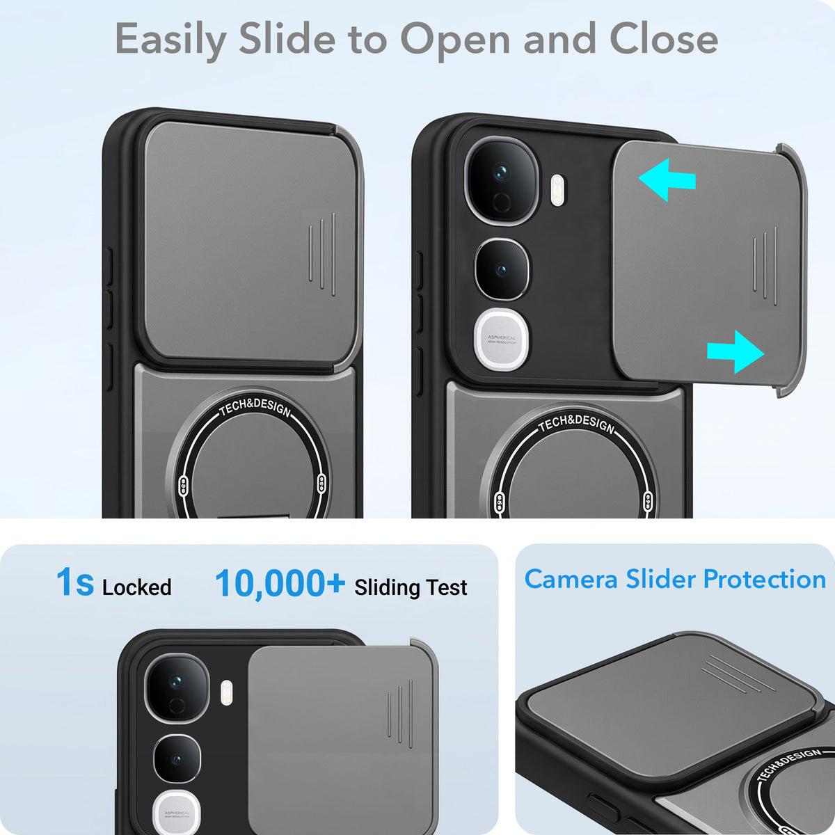 For Vivo Y400 Pro Back Case Cover Metallic (Hybrid Armor Kickstand | Sliding Shutter Camera Protection | MagSafe Compatible)