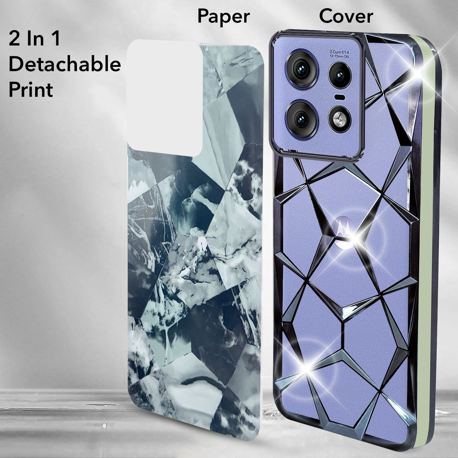 For Motorola Moto Edge 50 Pro Back Cover Case ( Dual Design Glitter Sparkle and Detachable Diamond Print Case | Soft and Flexible)