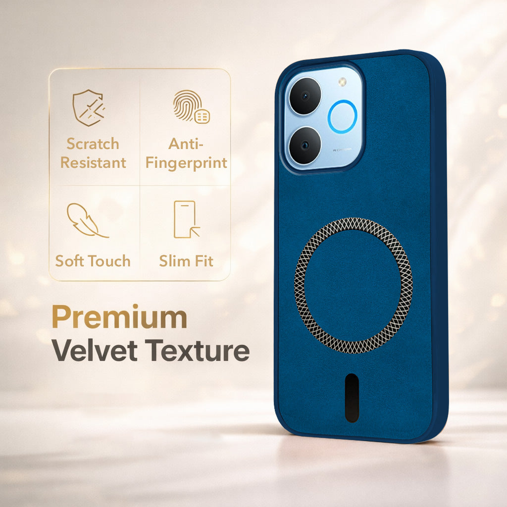 For Realme P4 Lite | Realme Narzo 80 Lite 4G Back Cover Case Leather Finish (MagSafe Compatible Wireless Charging | Soft Touch | Camera Bump Protection)