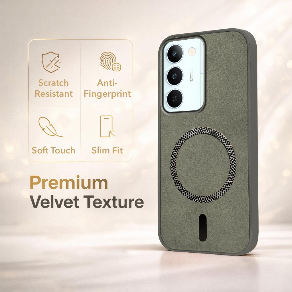 For Realme P4 Lite 5G | Narzo 100 Lite 5G Back Cover Case Leather Finish (MagSafe Compatible Wireless Charging | Soft Touch | Camera Bump Protection)
