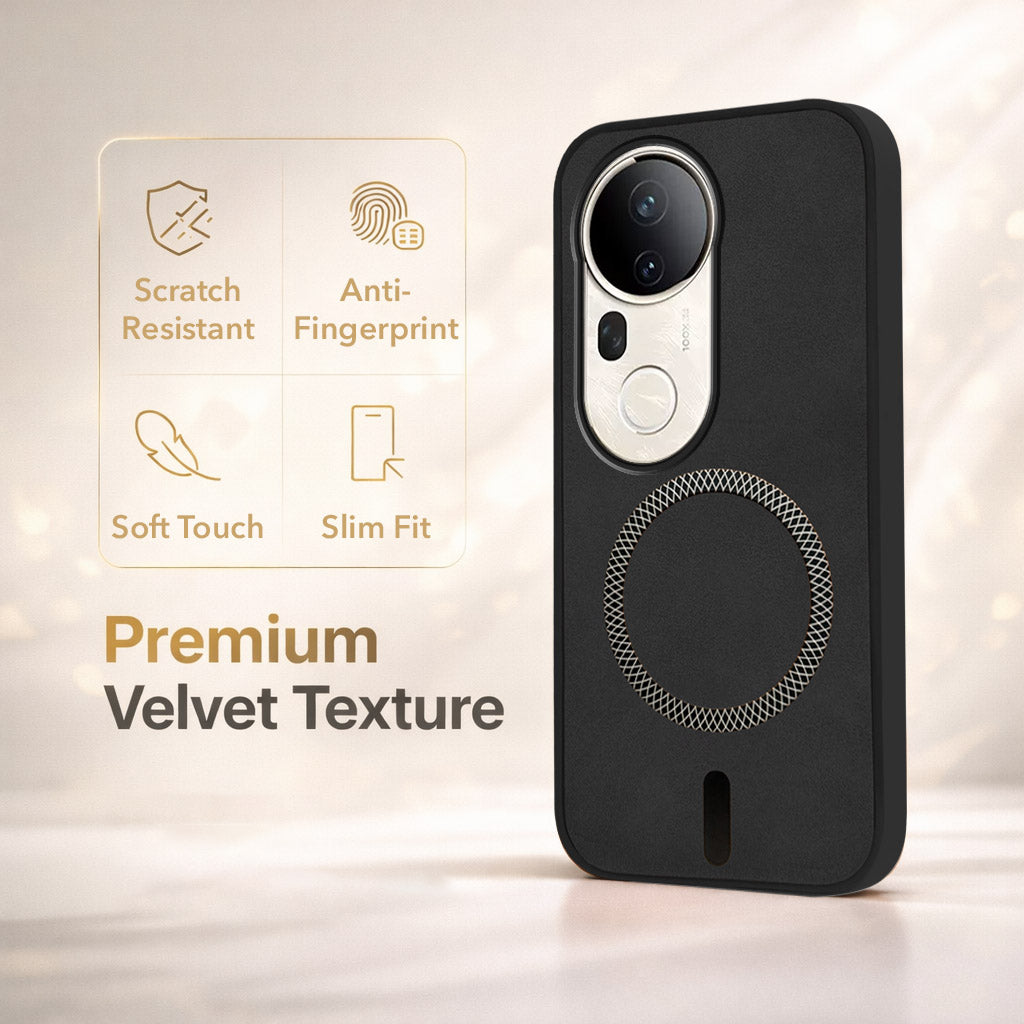 For Vivo T4 Ultra Back Cover Case Leather Finish (MagSafe Compatible Wireless Charging | Soft Touch | Camera Bump Protection)