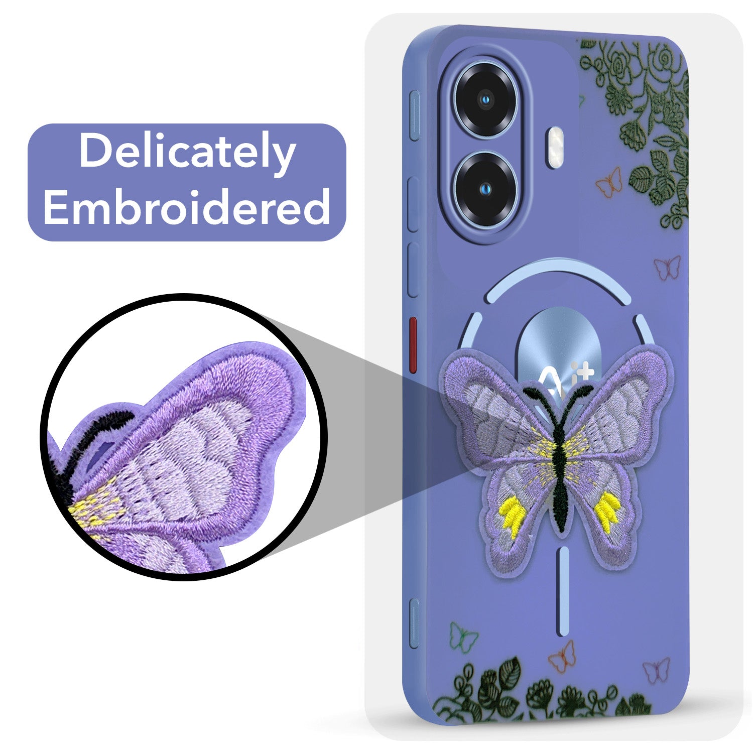 For Ai+ Nova 2 Ultra 5G Back Cover Case (Soft Butterfly Embroidery | Women Teen Girls | Camera Protection| Matte Silicone)