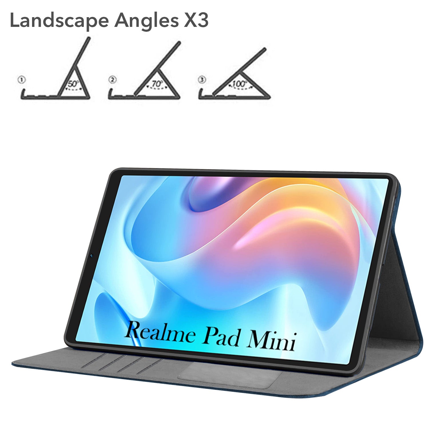 For Realme Pad Mini 8.7 Inch RMP2105/2106 Flip Cover Folio Case (PU Leather | Multi-Angle Smart Stand | Card Storage Slots | Silicone Back Pouch)