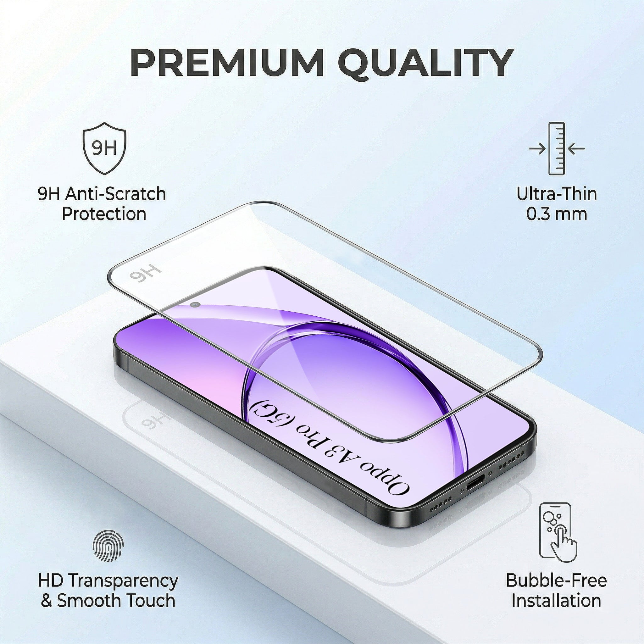 For Oppo A3 Pro 5G Combo with Back Cover and 9H Tempered Glass (Textured Grip Design | Micro-Fiber Cloth Inside | Oleophobic Coating Screen Glass)