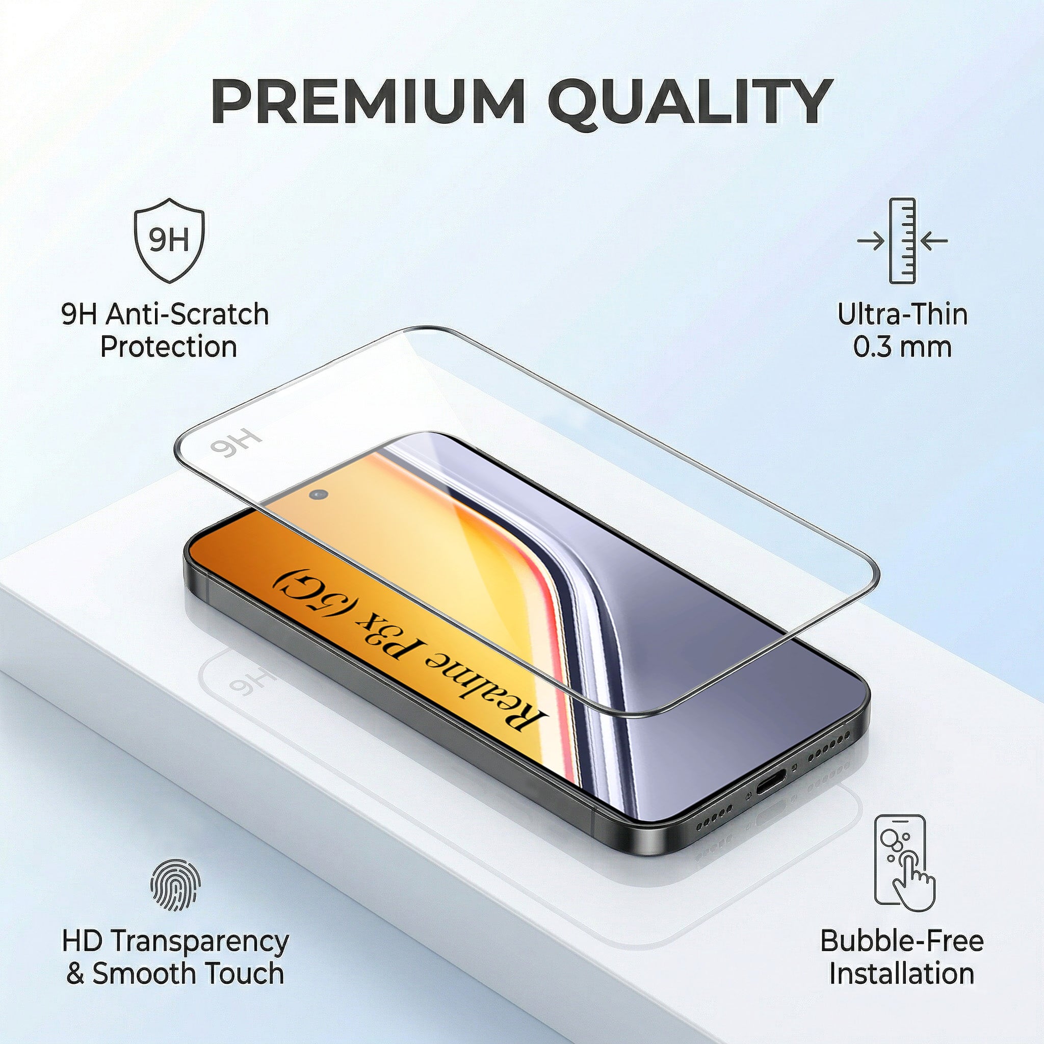 For Realme P3x Combo with Back Cover and 9H Tempered Glass (Liquid Silicone | Camera Protection | Oleophobic Coating Screen Glass)