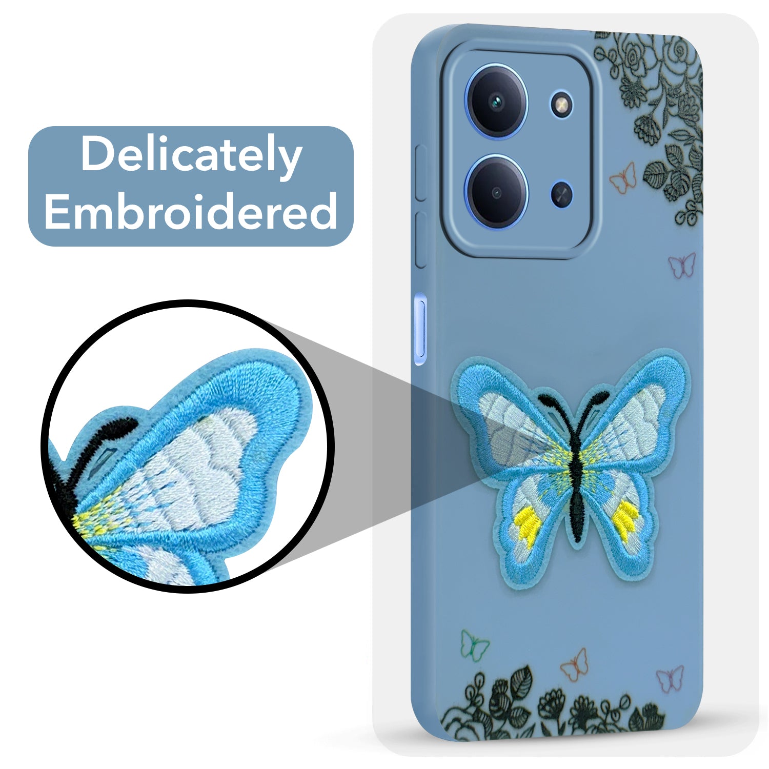 For Redmi 15C Back Cover Case (Soft ButterFly Embroidery | Women Teen Girls | Camera Protection| Matte Silicone)