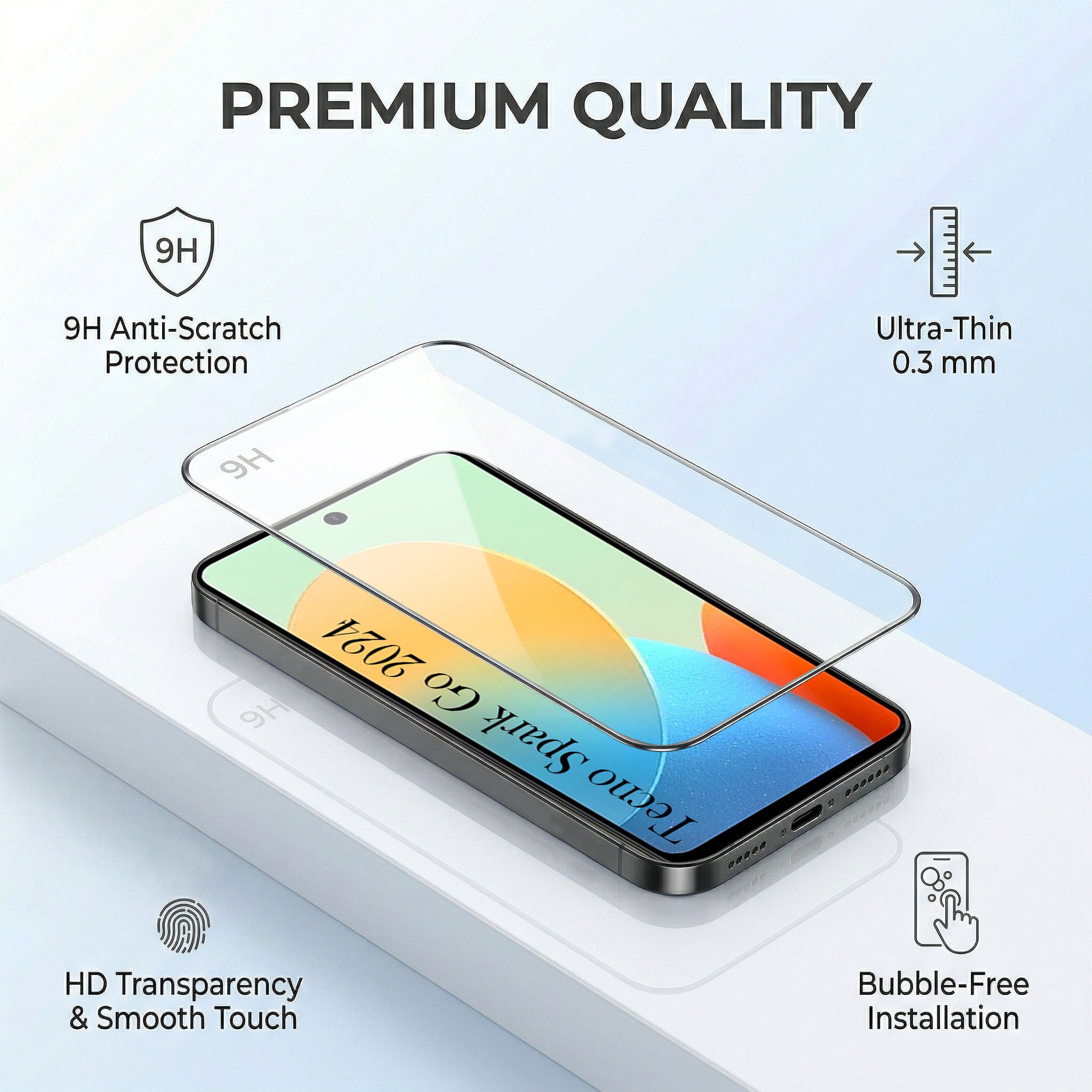 For Tecno Spark Go 2024 Combo with Back Cover and 9H Tempered Glass (Liquid Silicone | Camera Protection | Oleophobic Coating Screen Glass)