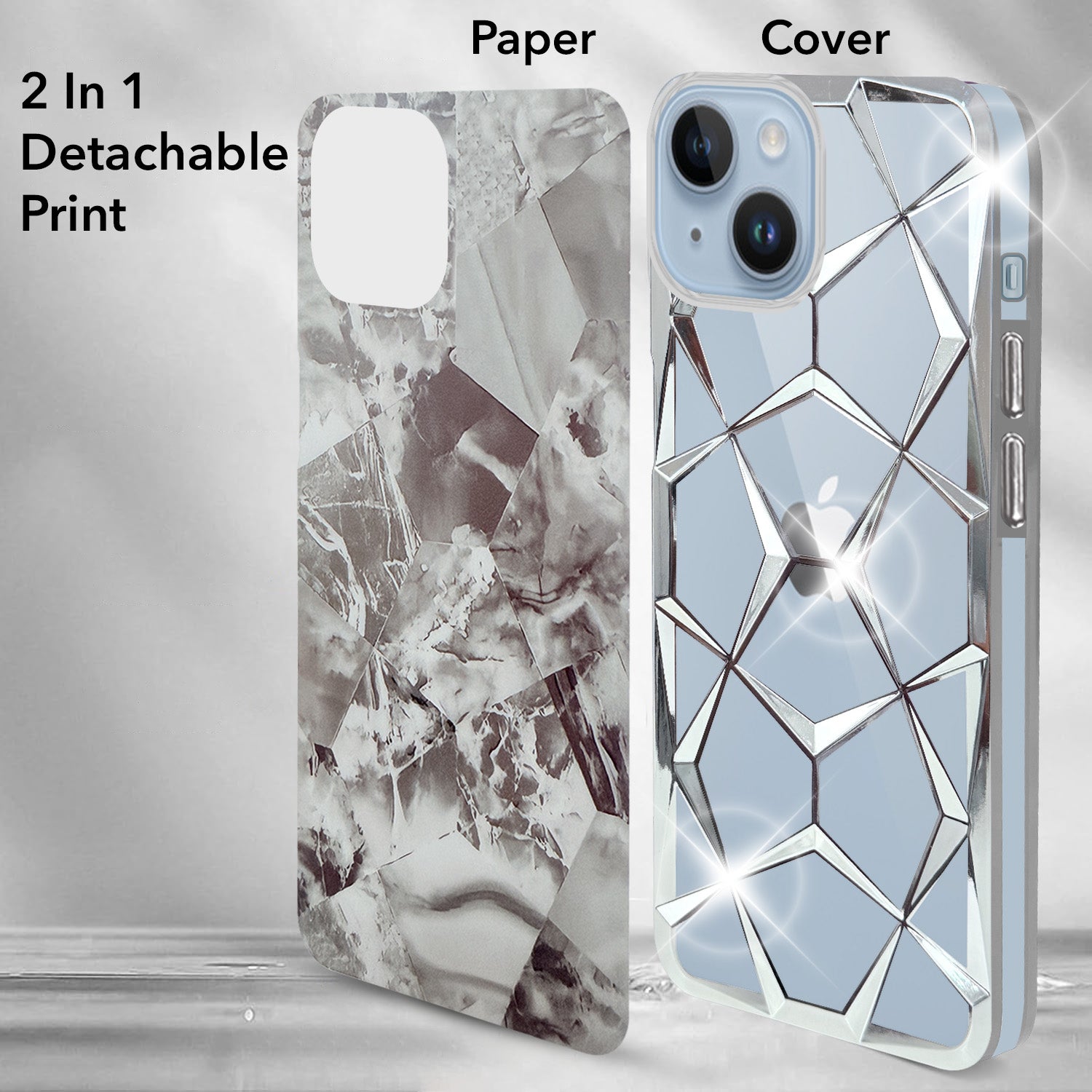 For Apple iPhone 14 Back Cover Case ( Dual Design Glitter Sparkle and Detachable Diamond Print Case | Soft and Flexible)