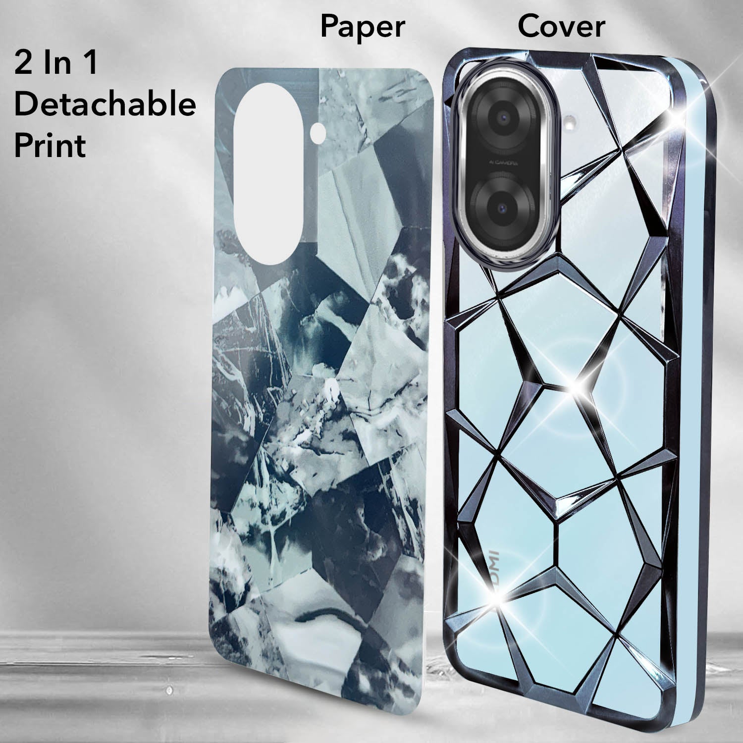 For Redmi A5 4G Back Cover Case (Dual Design Glitter Sparkle and Detachable Diamond Print Case | Soft and Flexible)