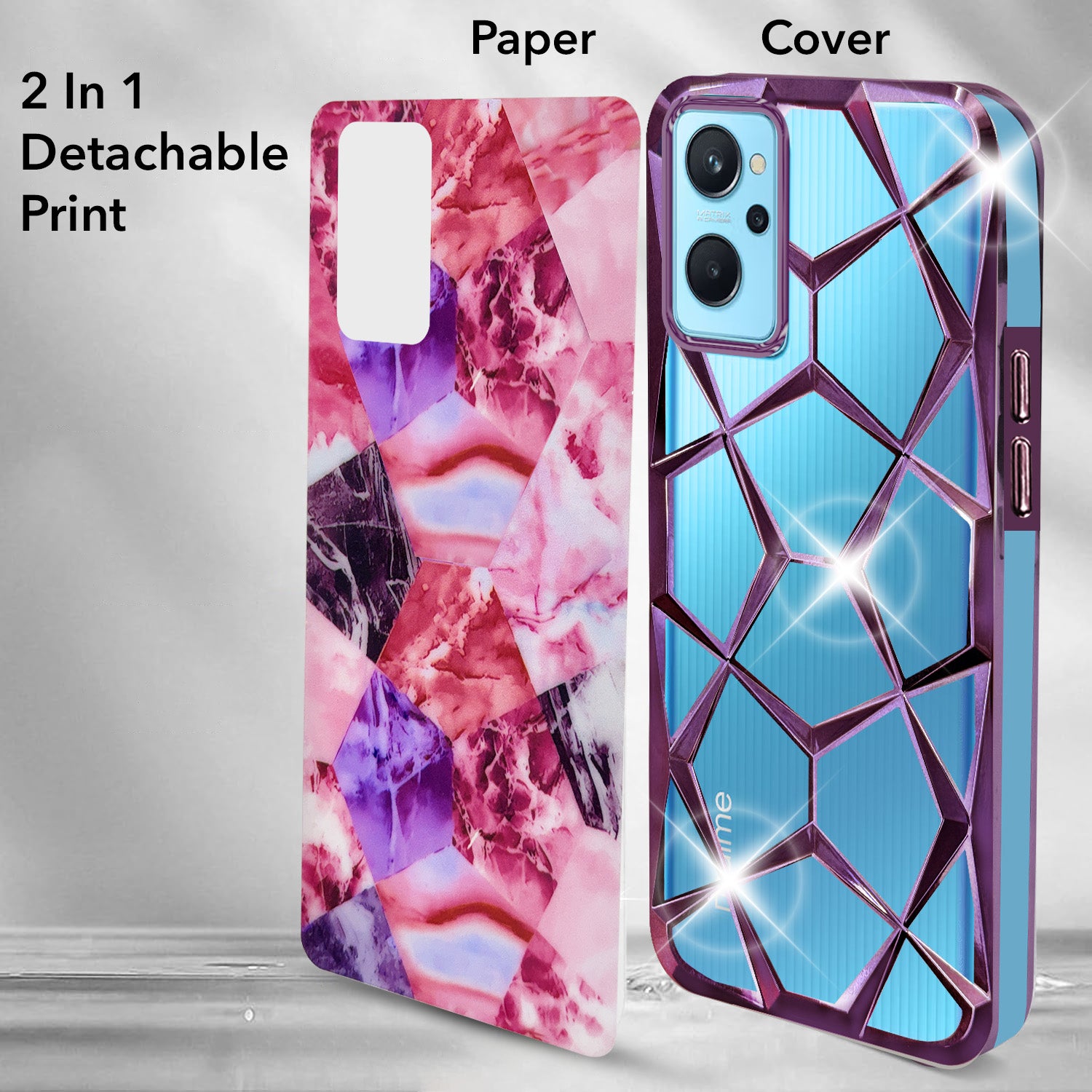 For Realme 9i 4G Back Cover Case (Dual Design Glitter Sparkle and Detachable Diamond Print Case | Soft and Flexible)