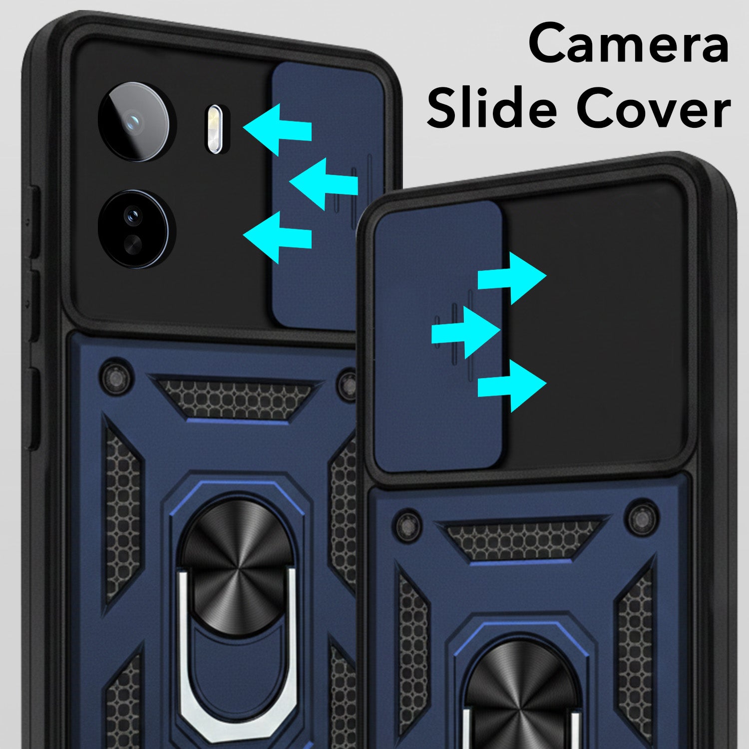 For Vivo T5 Pro 5G Back Cover Case Hybrid Armor (Sliding Shutter Camera Protection | Polycarbonate |Ring Holder Kickstand)