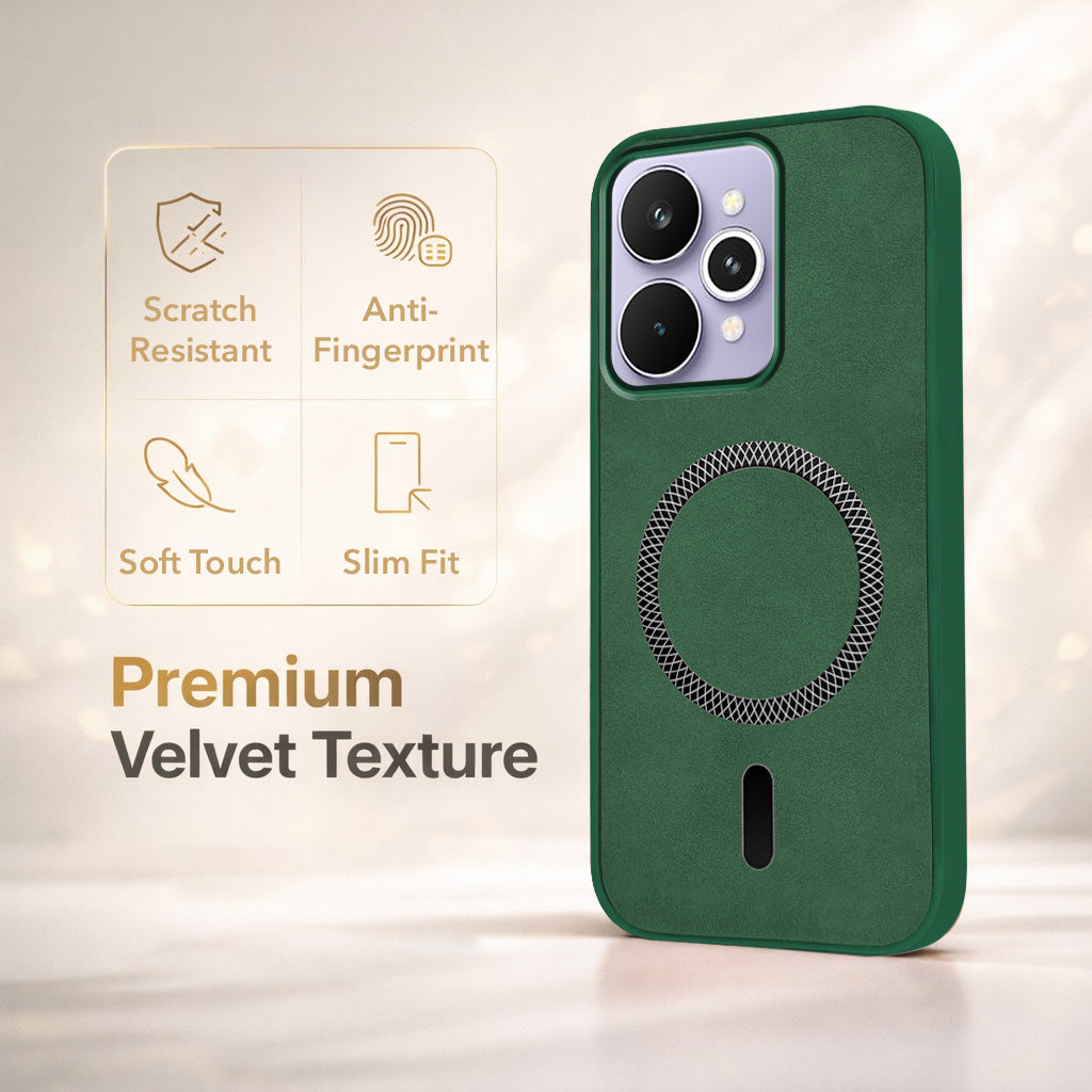For Realme 15 Pro Back Cover Case Leather Finish (MagSafe Compatible Wireless Charging | Soft Touch | Camera Bump Protection)