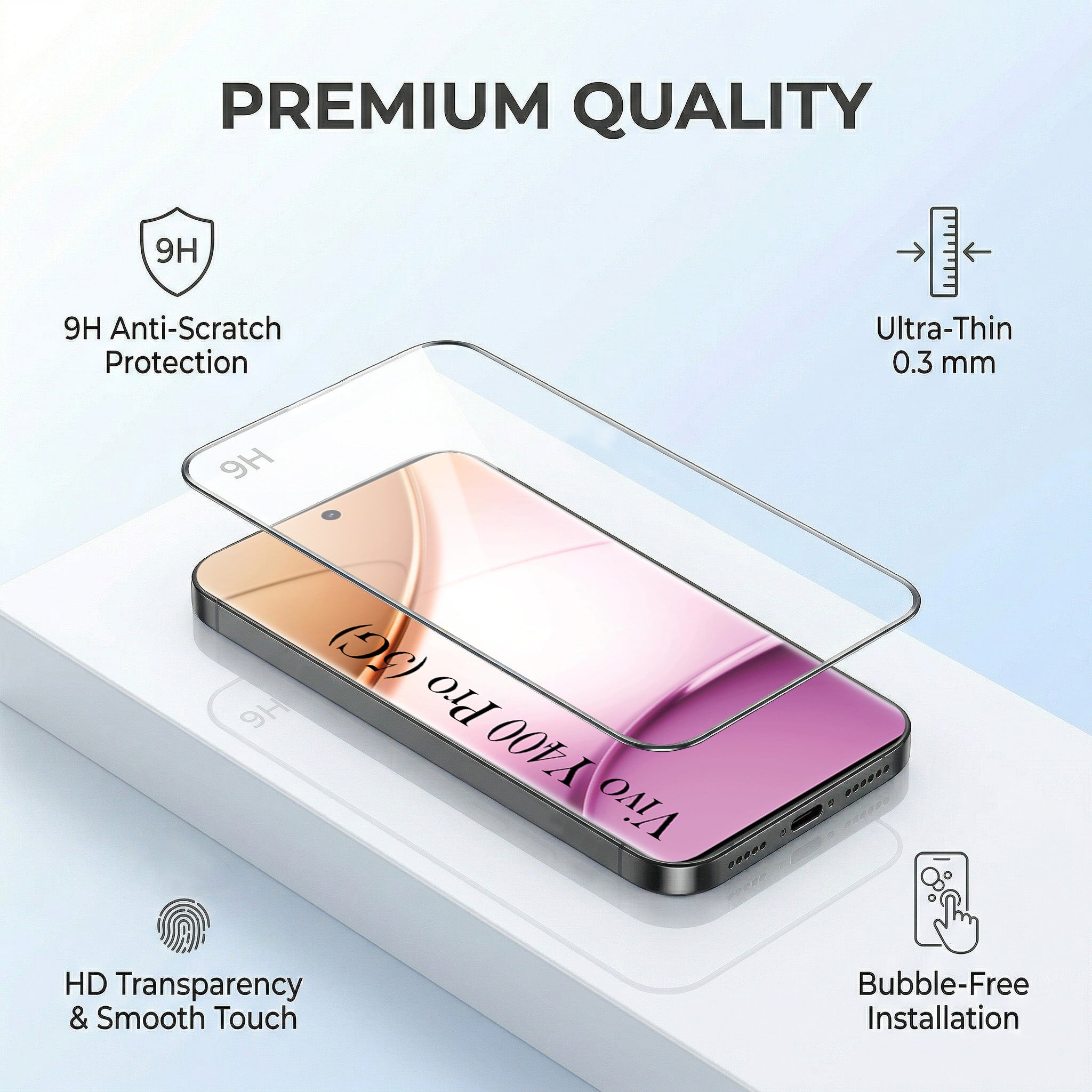 For Vivo Y400 Pro Combo with Back Cover and 9H Tempered Glass (Textured Grip Design | Micro-Fiber Cloth Inside | Oleophobic Coating Screen Glass)