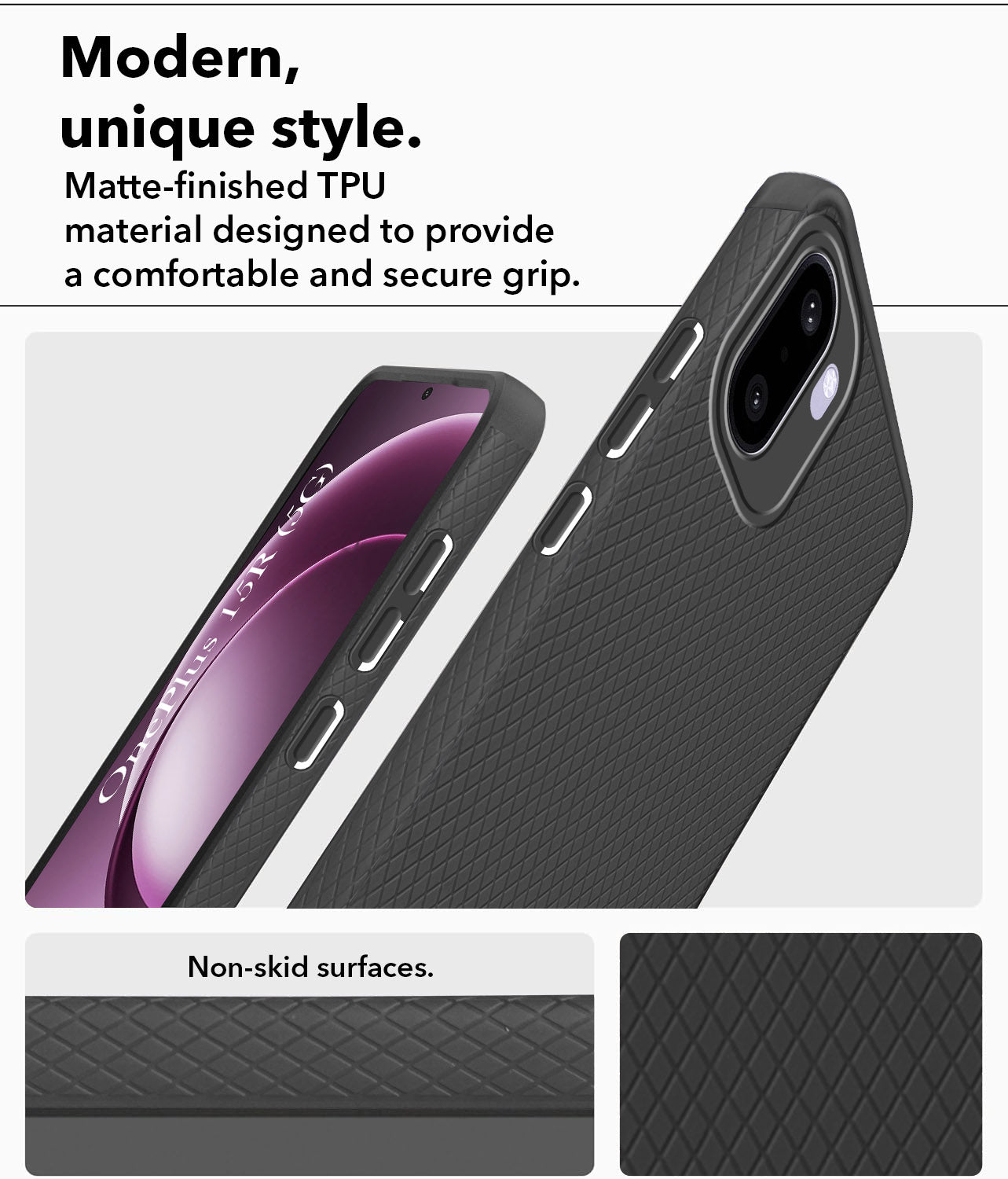 For OnePlus 15R Back Cover Case Liquid Silicone (Camera Protection | Side Grip Texture | Soft and Flexible)