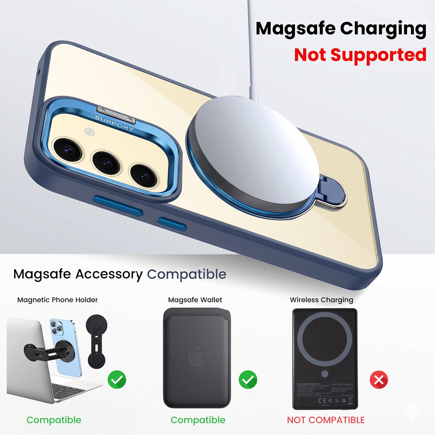 For Samsung Galaxy S24 Back Cover Case Crystal (Lifetime Anti Yellow | Magnetic Ring Stand | Camera Lens Protection | MagSafe Compatible)