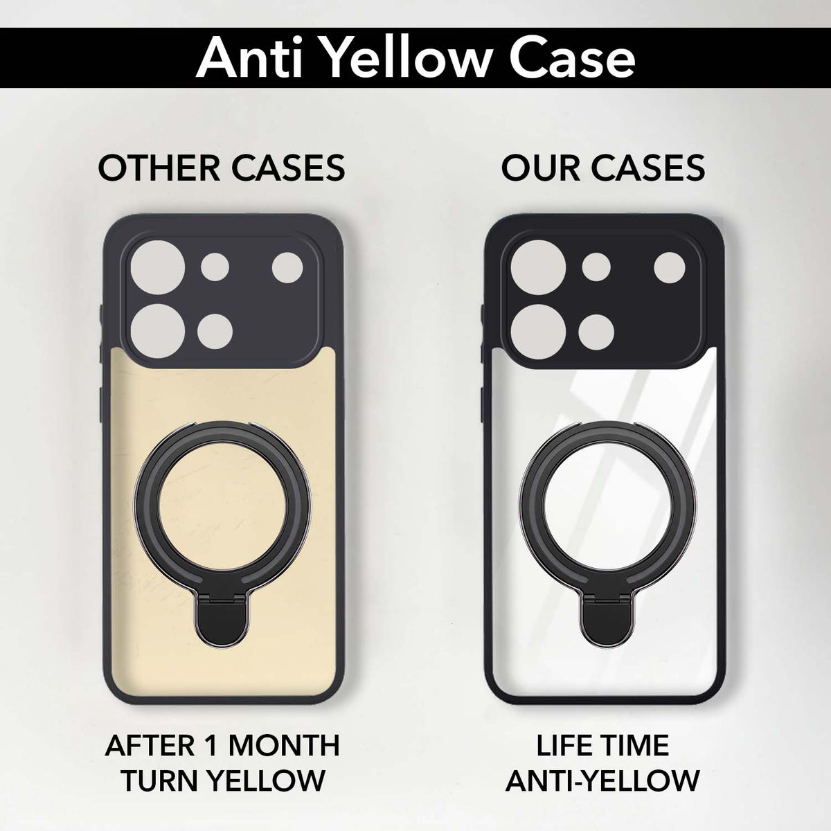 For Vivo V80 5G Back Cover Case (Kick Stand Ring Holder | Life time Anti Yellow | Camera Protection)