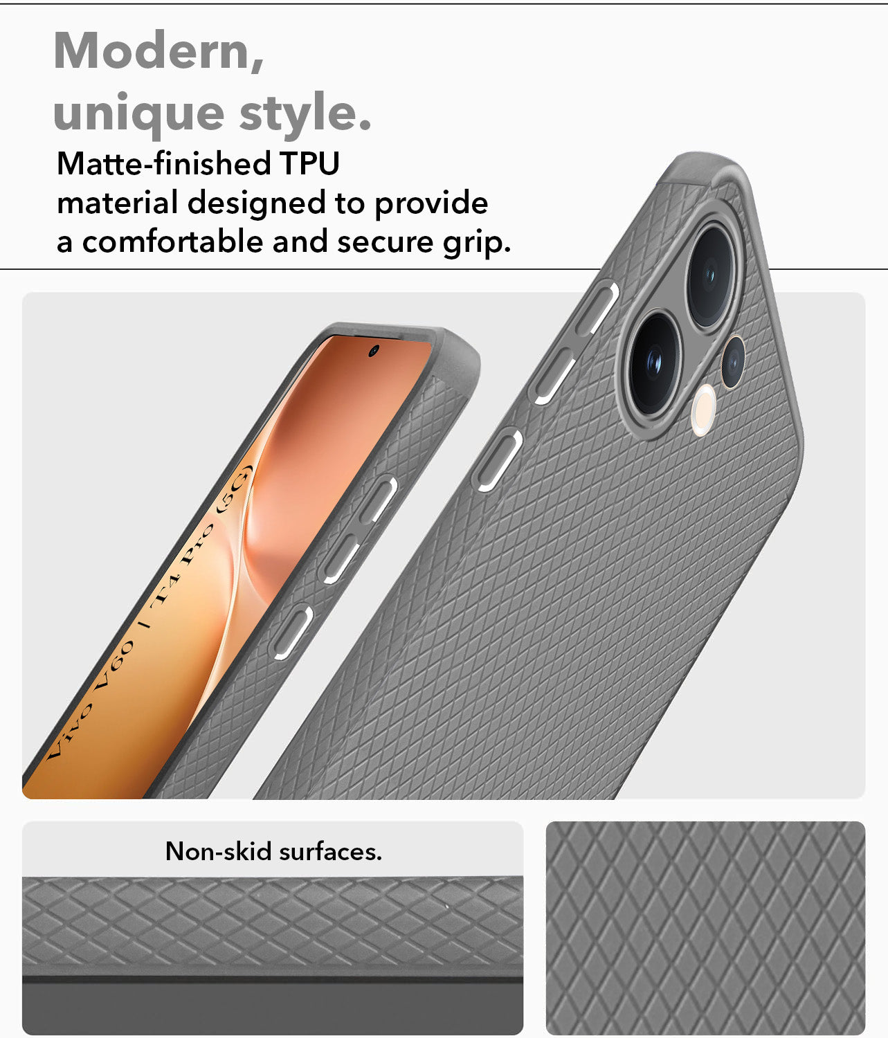 For Vivo V60 | Vivo T4 Pro Back Cover Case (Liquid Silicone | Side Grip | Camera Protection)