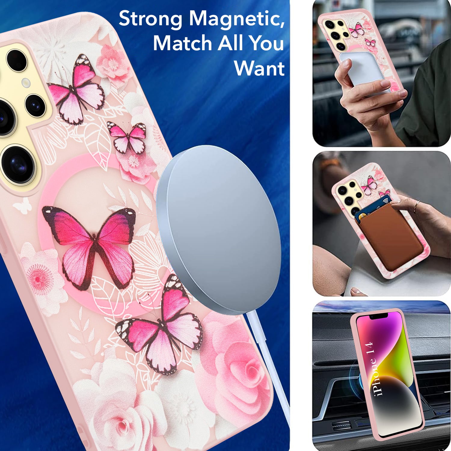 For Samsung Galaxy S24 Ultra Back Cover Case (Cute Floral Design | Flower Print for Girls | MagSafe Compatible Wireless Charging)