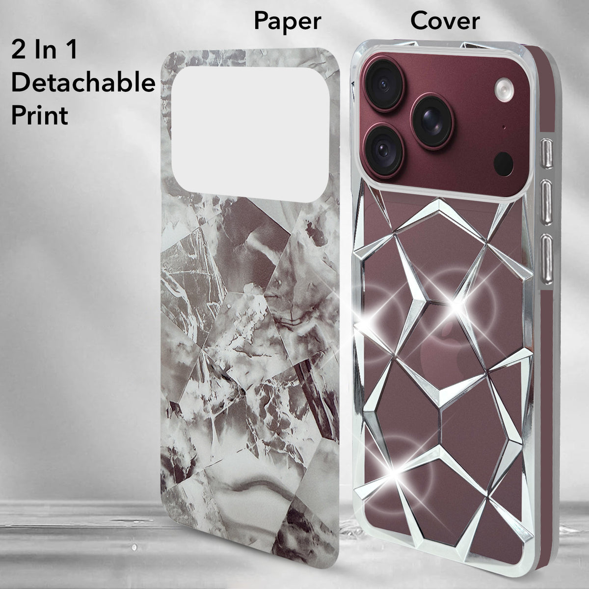 For Apple iPhone 18 Pro Back Cover Case Compatible 3D Silicone (Dual Design Glitter Sparkle and Detachable Diamond Print Case | Soft and Flexible)