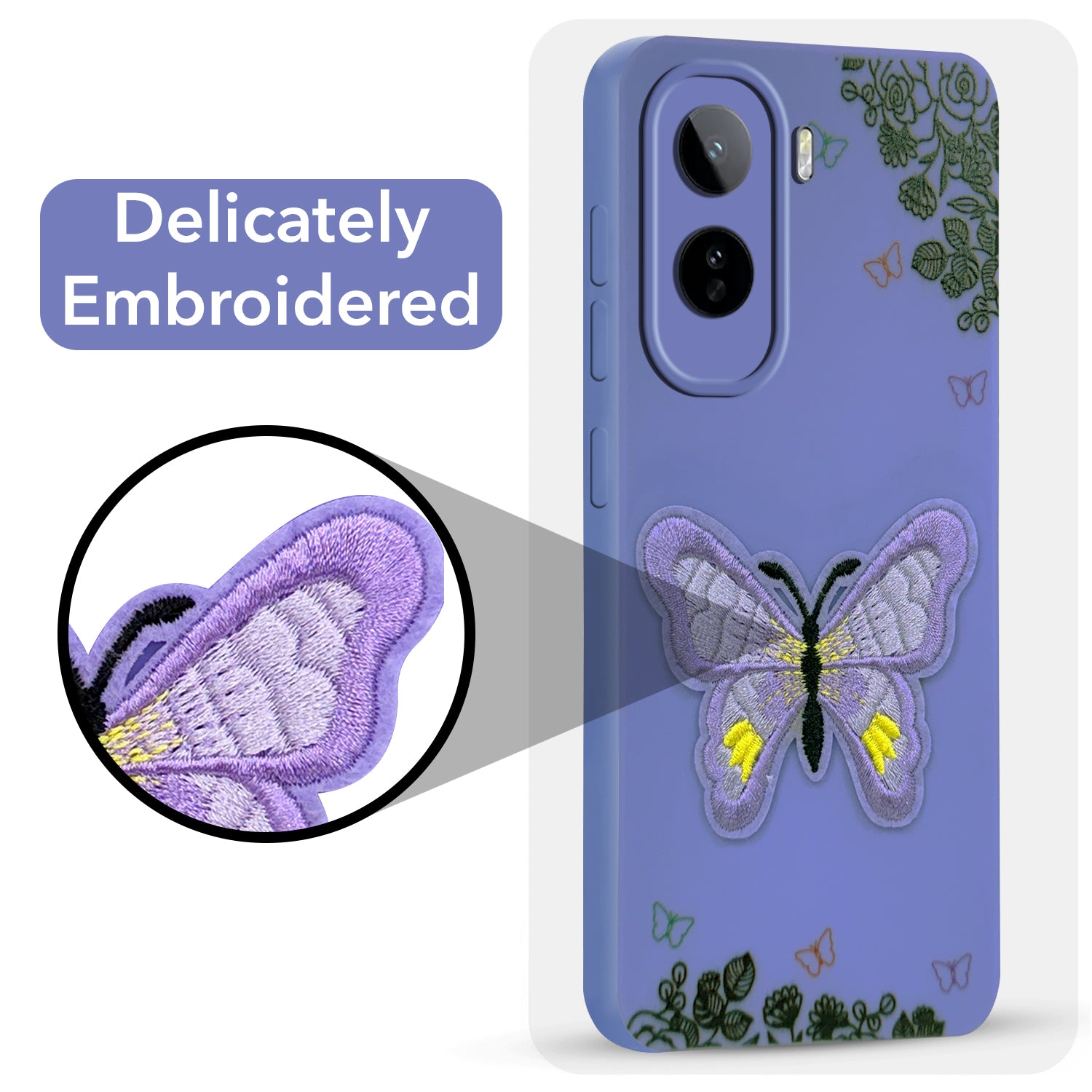 For Vivo T5 Pro 5G Back Cover Case (Soft Butterfly Embroidery | Women Teen Girls | Camera Protection| Matte Silicone)
