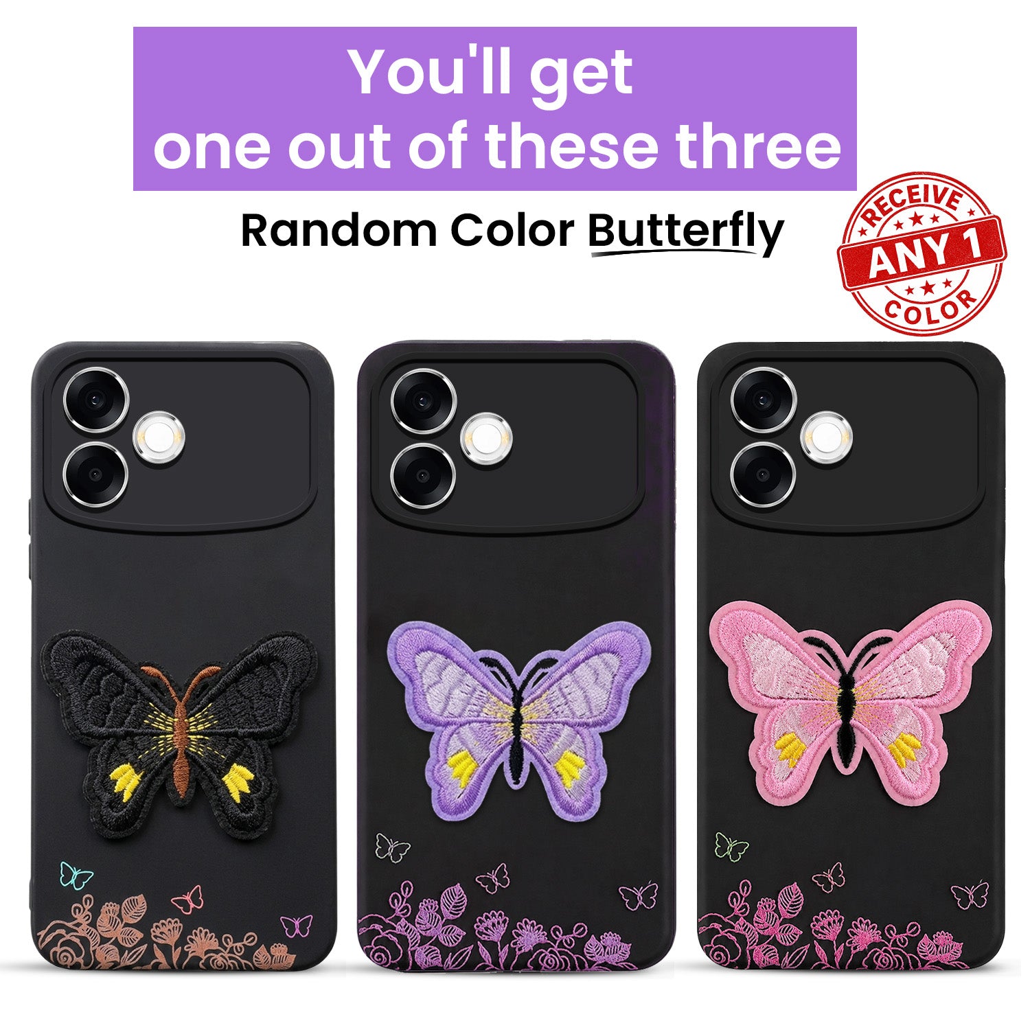 For Oppo F33 Pro 5G Back Cover Case (Soft Butterfly Embroidery | Women Teen Girls | Camera Protection| Matte Silicone)