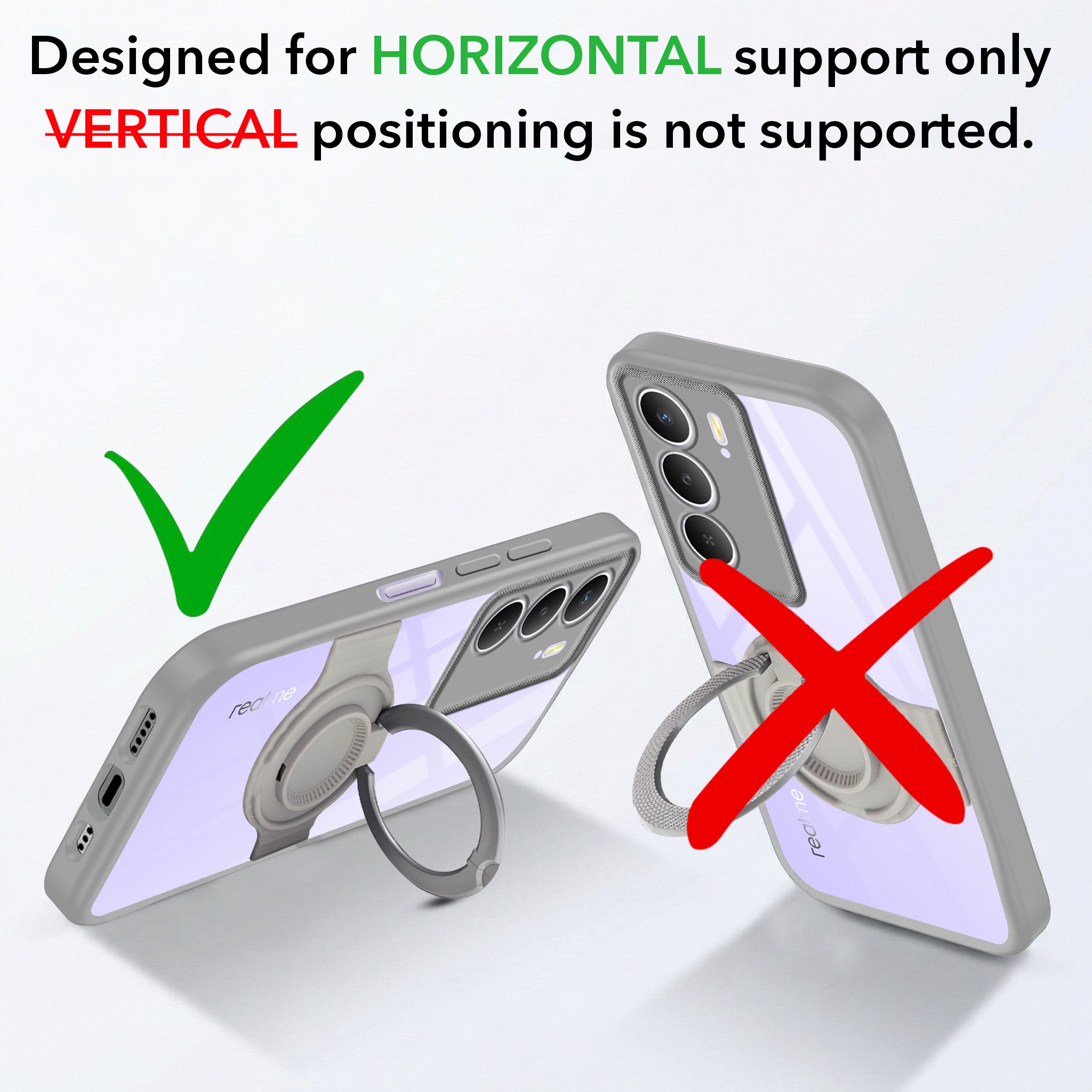 For Realme Narzo 80 Lite 5G Back Cover Case with stand (Built-in Ring Holder Kickstand | Lifetime Anti Yellow | Camera Protection)
