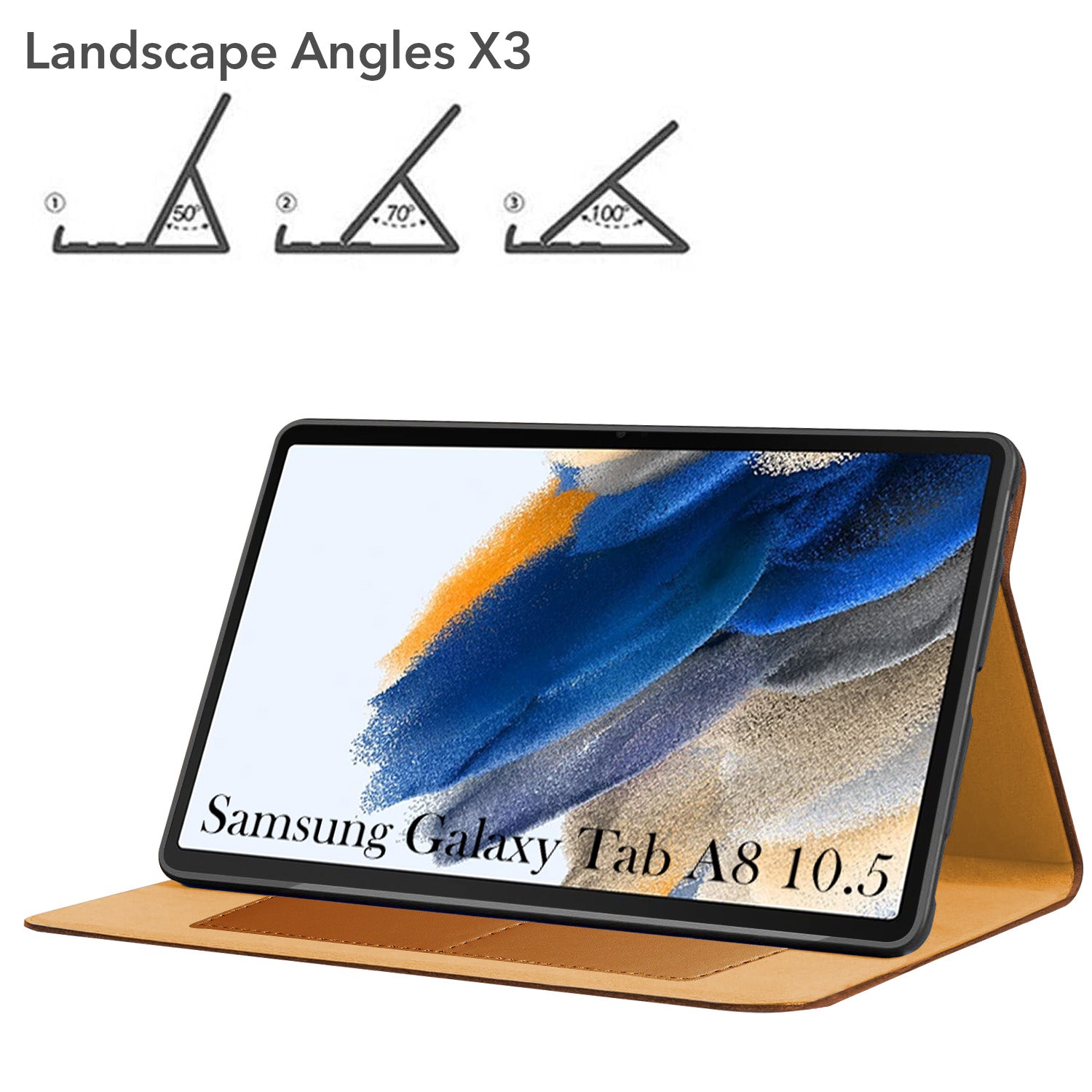 For Samsung Galaxy Tab A8 10.5 Inch SM-X200/X205 Flip Cover Folio Cover (PU Leather | Multi-Angle Smart Stand | Card Storage Slots | Silicone Back Pouch)