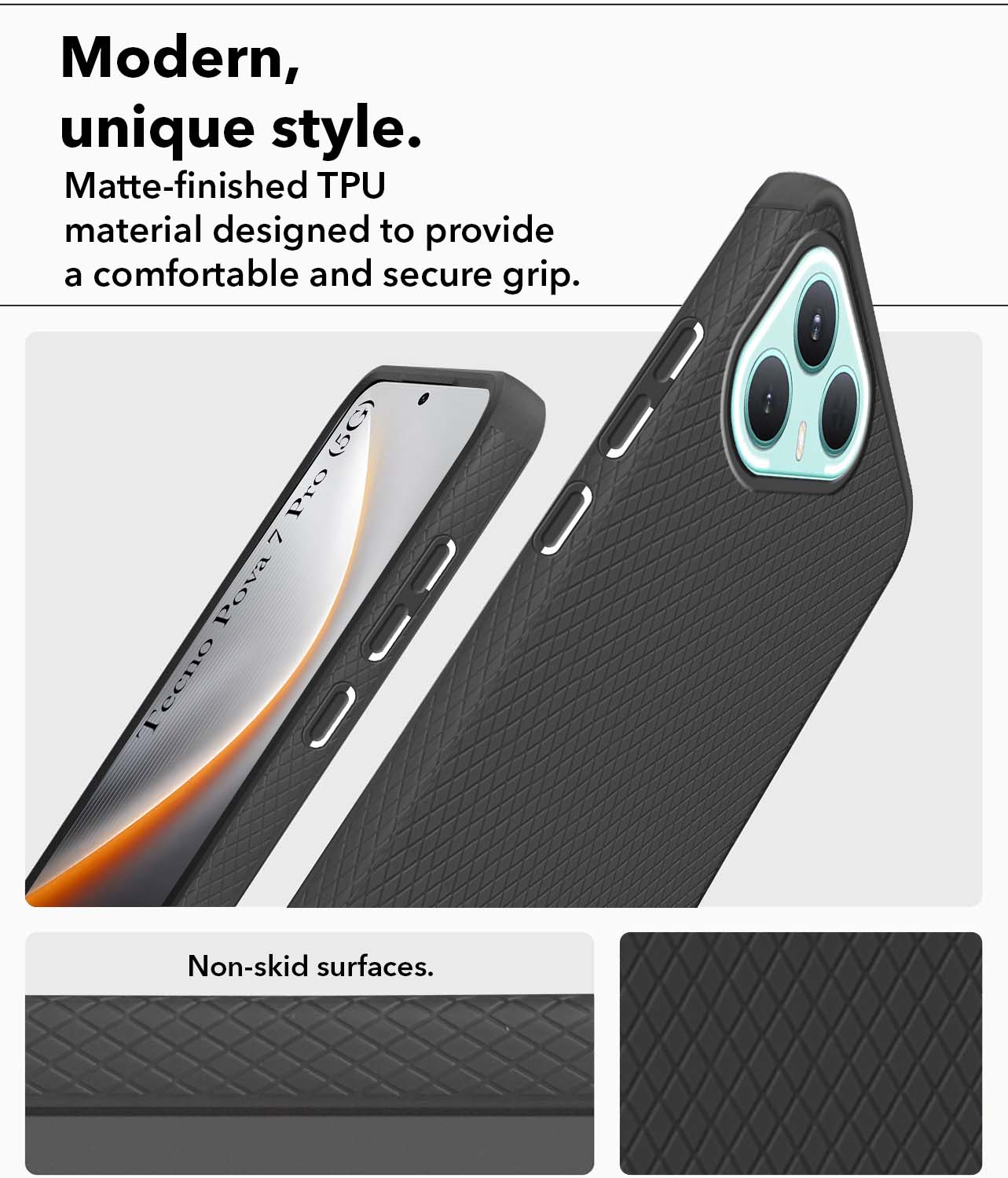 For Tecno Pova 7 Pro 5G Back Cover Case Liquid Silicone (Camera Protection | Side Grip Texture | Soft and Flexible)