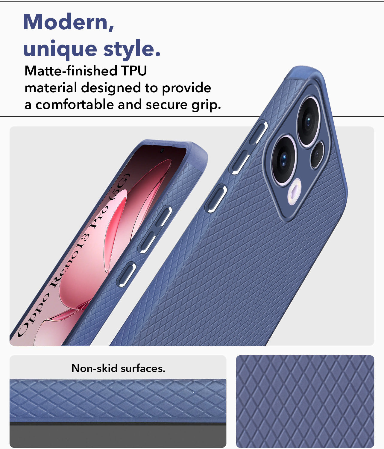 For Oppo Reno13 Pro | Oppo Reno 13 Pro Back Cover Case (Camera Protection | Side Grip Texture | Soft and Flexible)