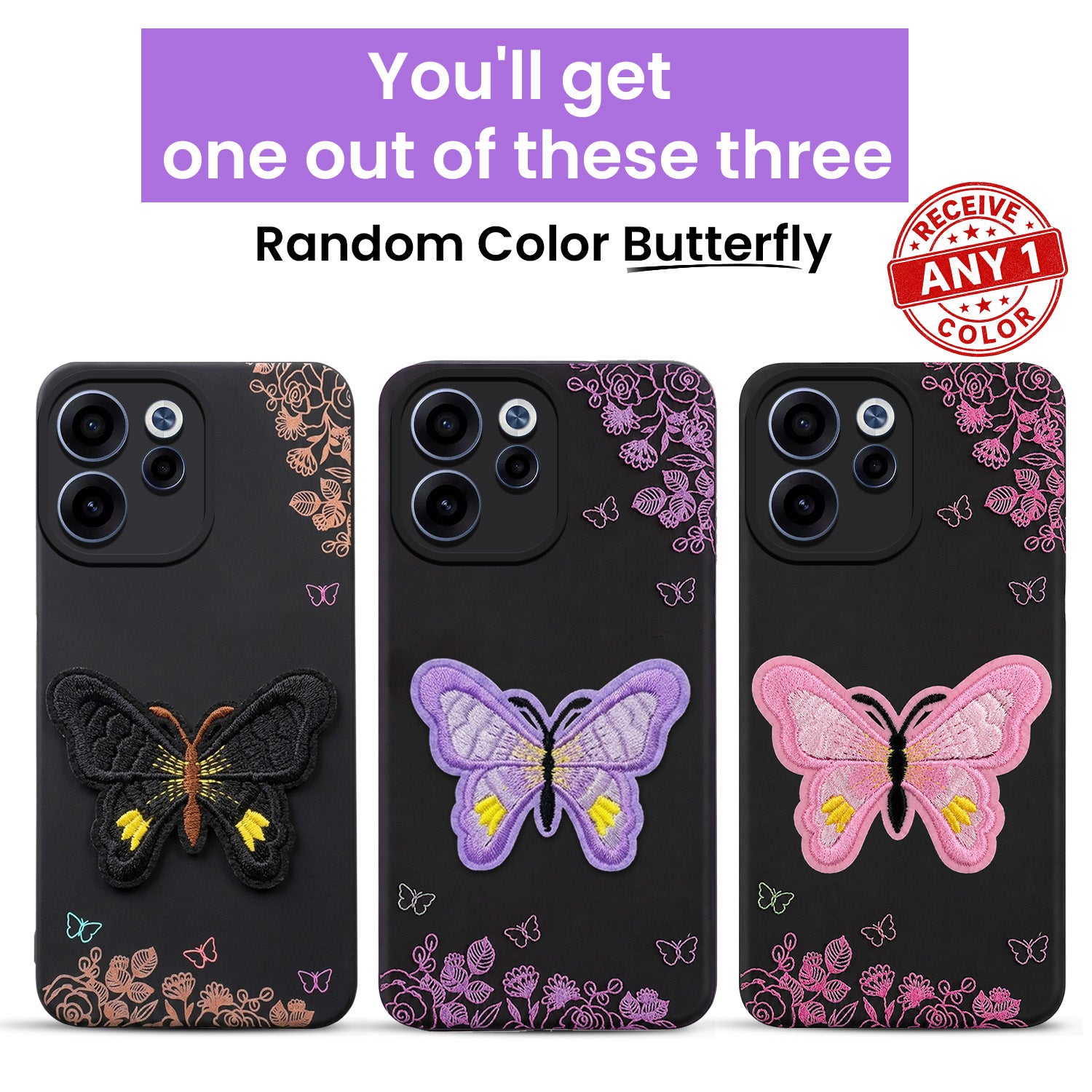 For Oppo Reno 15c Back Cover Case (Soft Butterfly Embroidery | Women Teen Girls | Camera Protection| Matte Silicone)