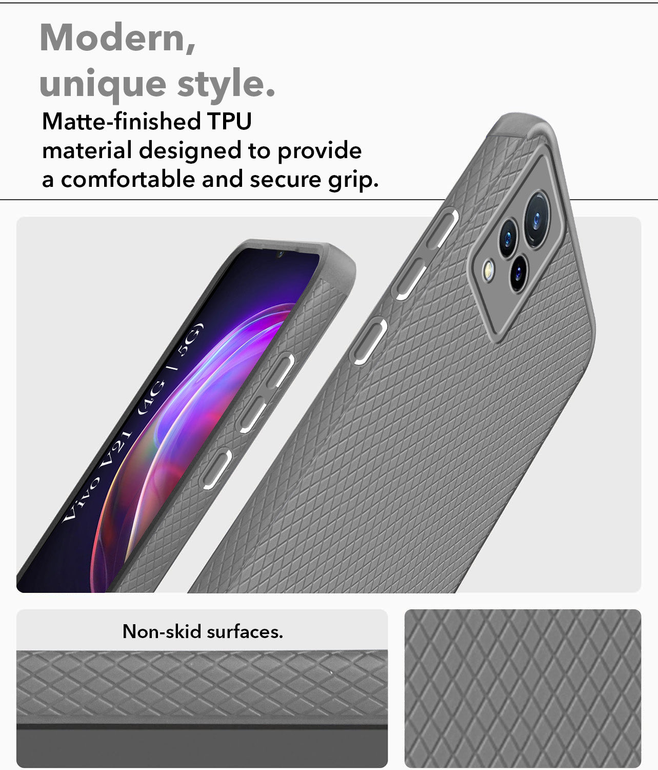 For Vivo V21 | Vivo V21 5G Back Cover Case Liquid Silicone (Camera Protection | Side Grip Texture | Soft and Flexible)