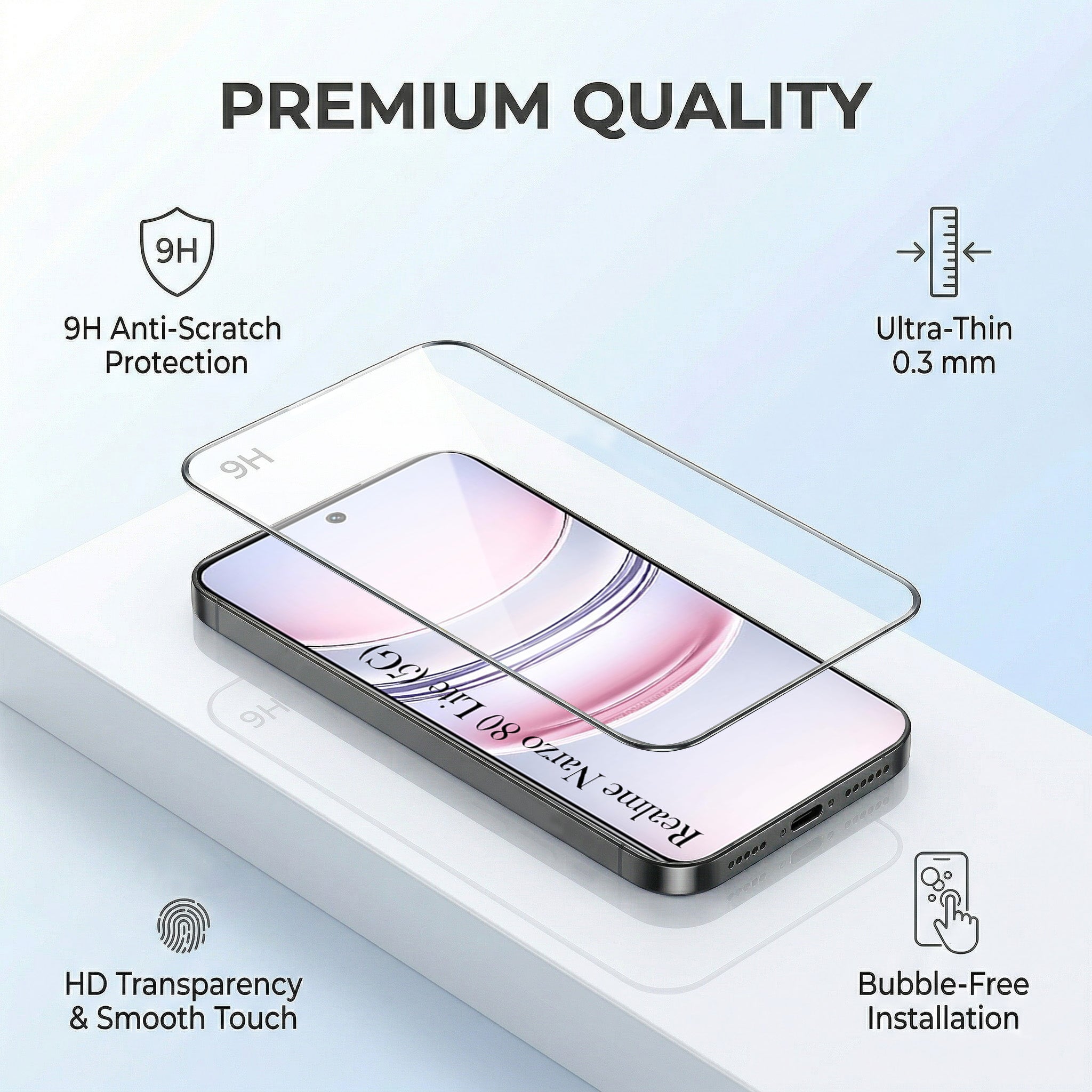 For Realme Narzo 80 Lite 5G Combo with Back Cover and 9H Tempered Glass (Liquid Silicone | Camera Protection | Oleophobic Coating Screen Glass)
