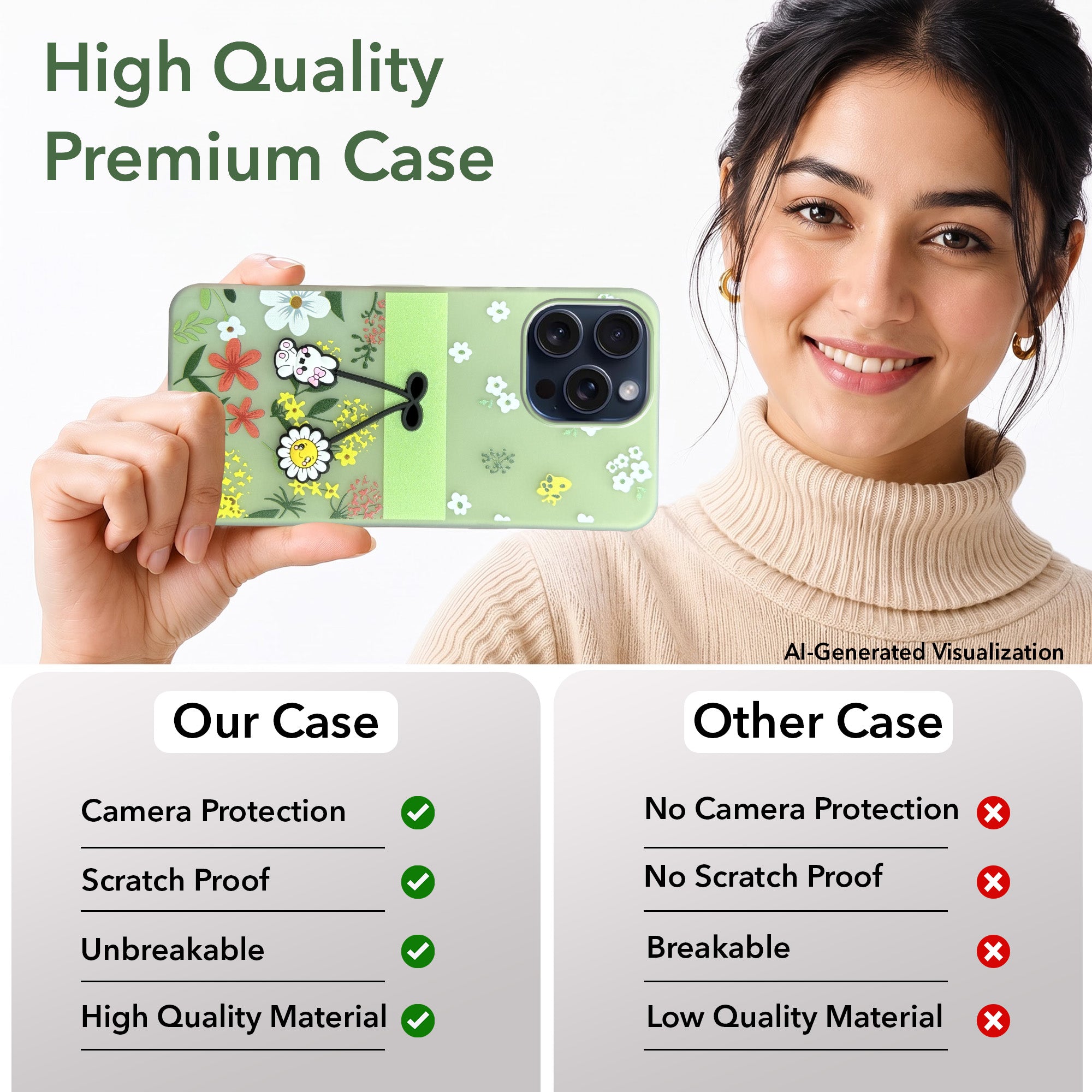 For Apple iPhone 15 Pro Max Back Cover Case (3D Cute Cartoons | Hard Back Side Soft | Matte Premium Finish | HD Printing)