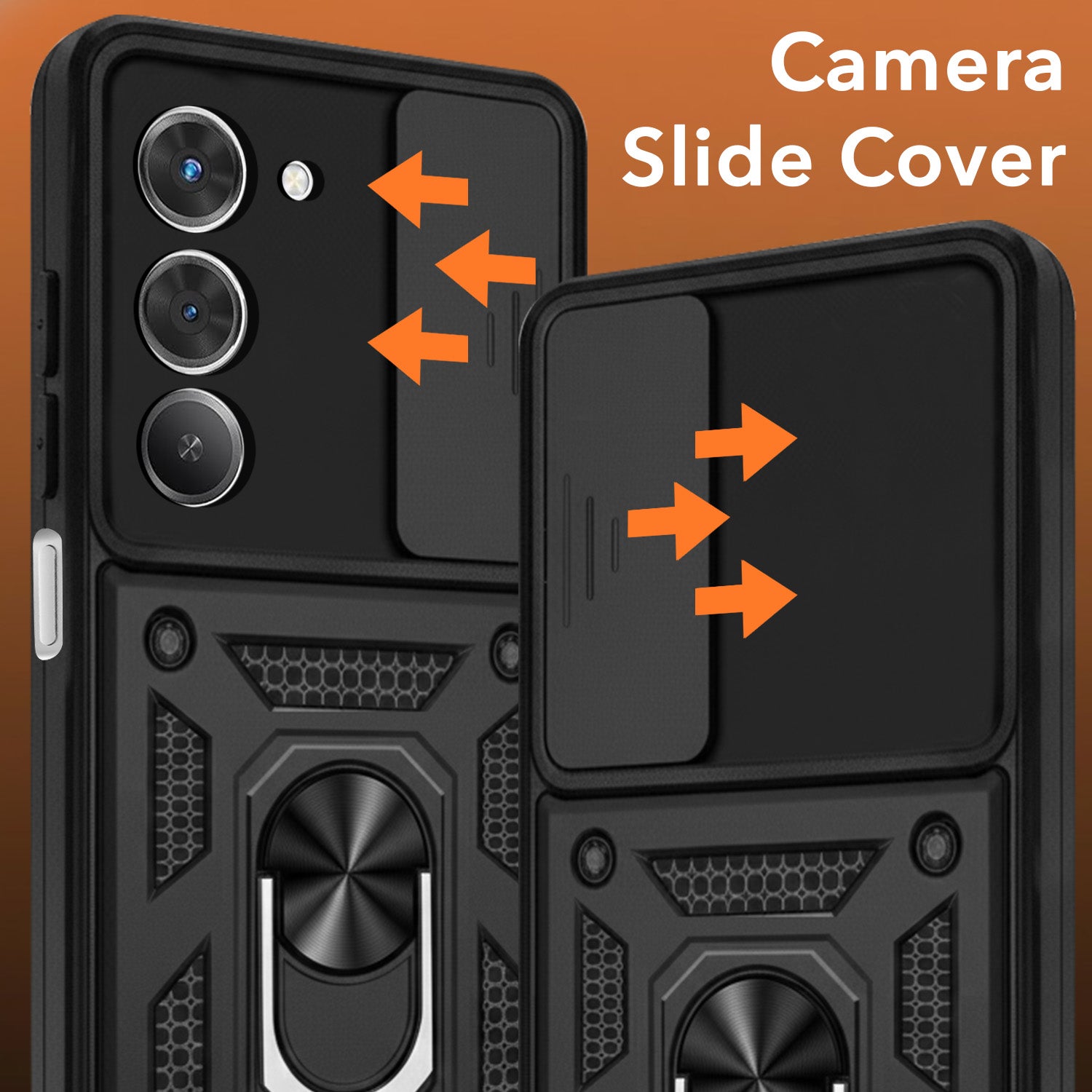 For Redmi 15 Back Cover Case Hybrid Armor (Sliding Shutter Camera Protection | Polycarbonate |Ring Holder Kickstand)