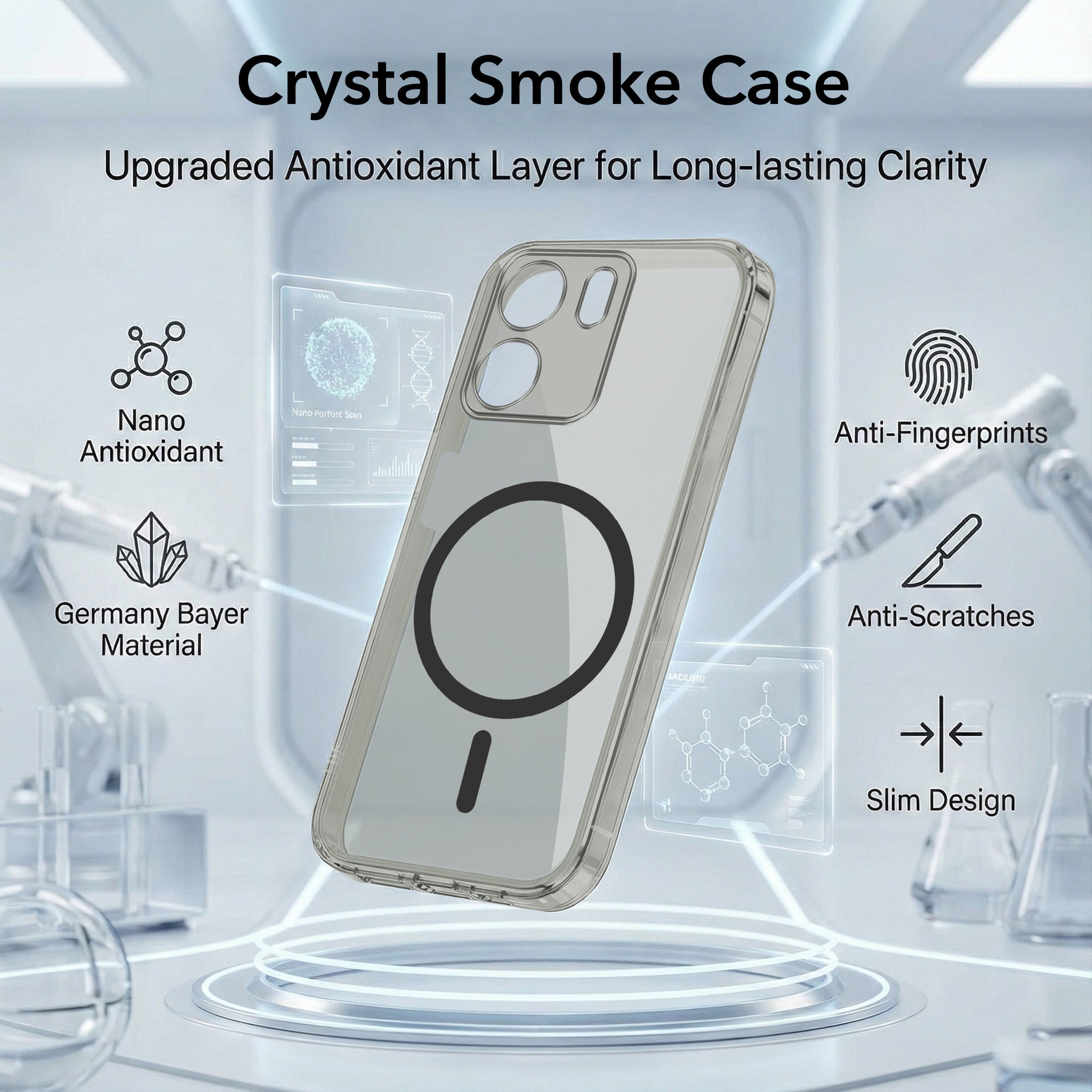 For Oppo A5X Back Cover Case Lifetime Anti-Yellow MagSafe Compatible Clear (Sleek Hard Crystal | Shockproof and Camera Protection)