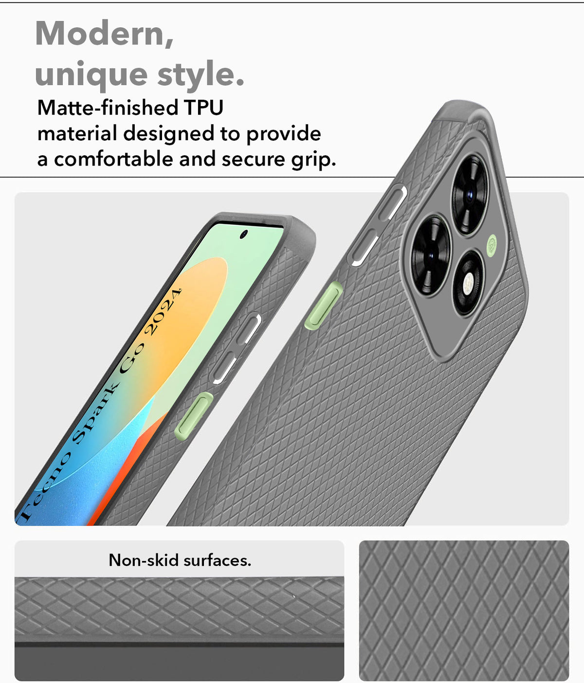 For Tecno Spark Go 2024 Back Cover Case (Liquid Silicone | Side Grip | Camera Protection)