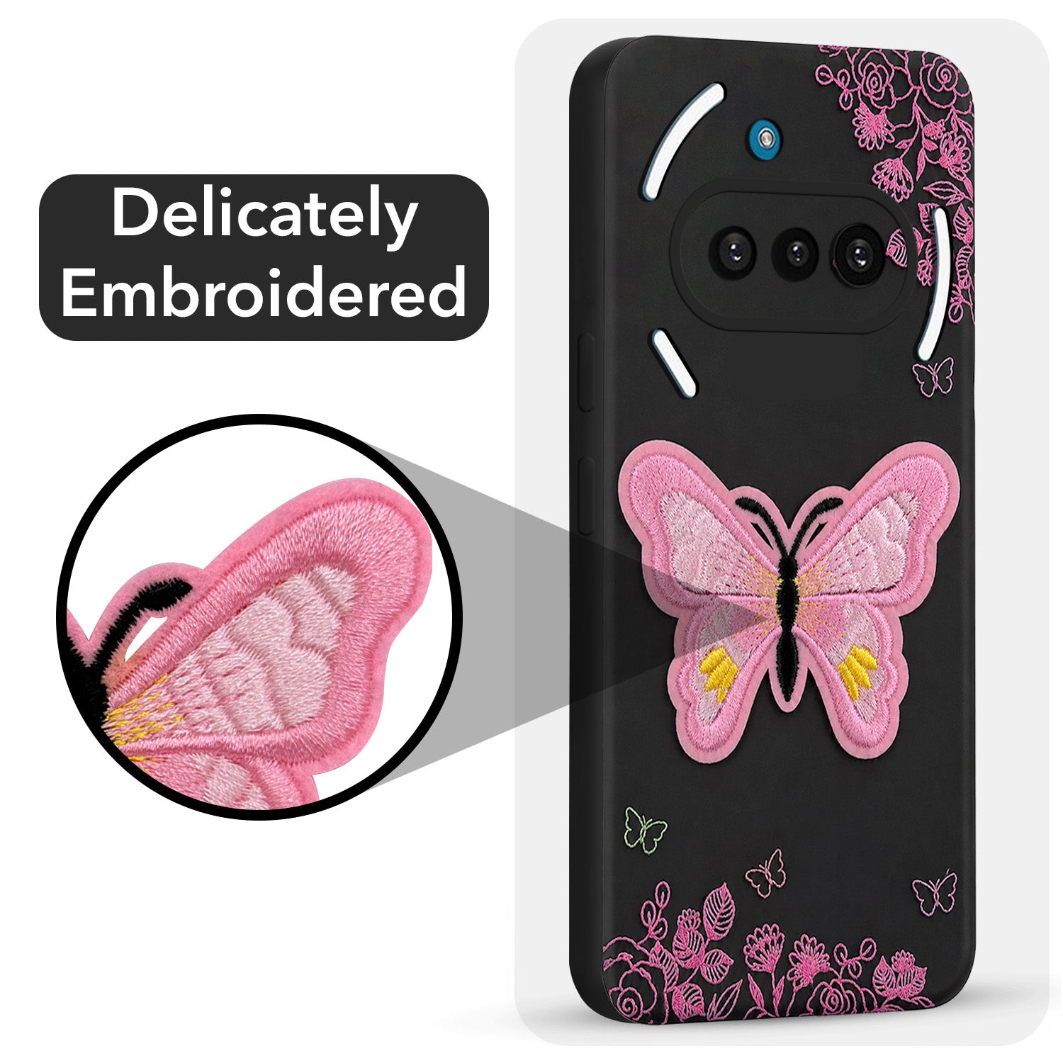 For Nothing Phone 3A Back Cover Case (Soft Butterfly Embroidery | Women Teen Girls | Camera Protection| Matte Silicone)