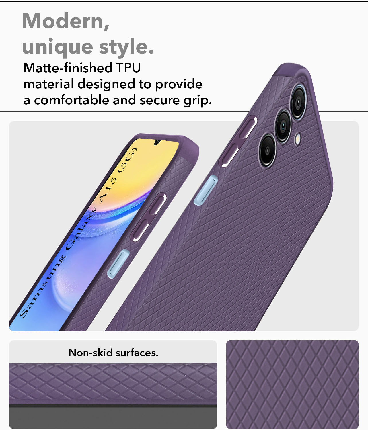 For Samsung Galaxy A15 5G  Back Cover Case (Liquid Silicone | Side Grip | Camera Protection)