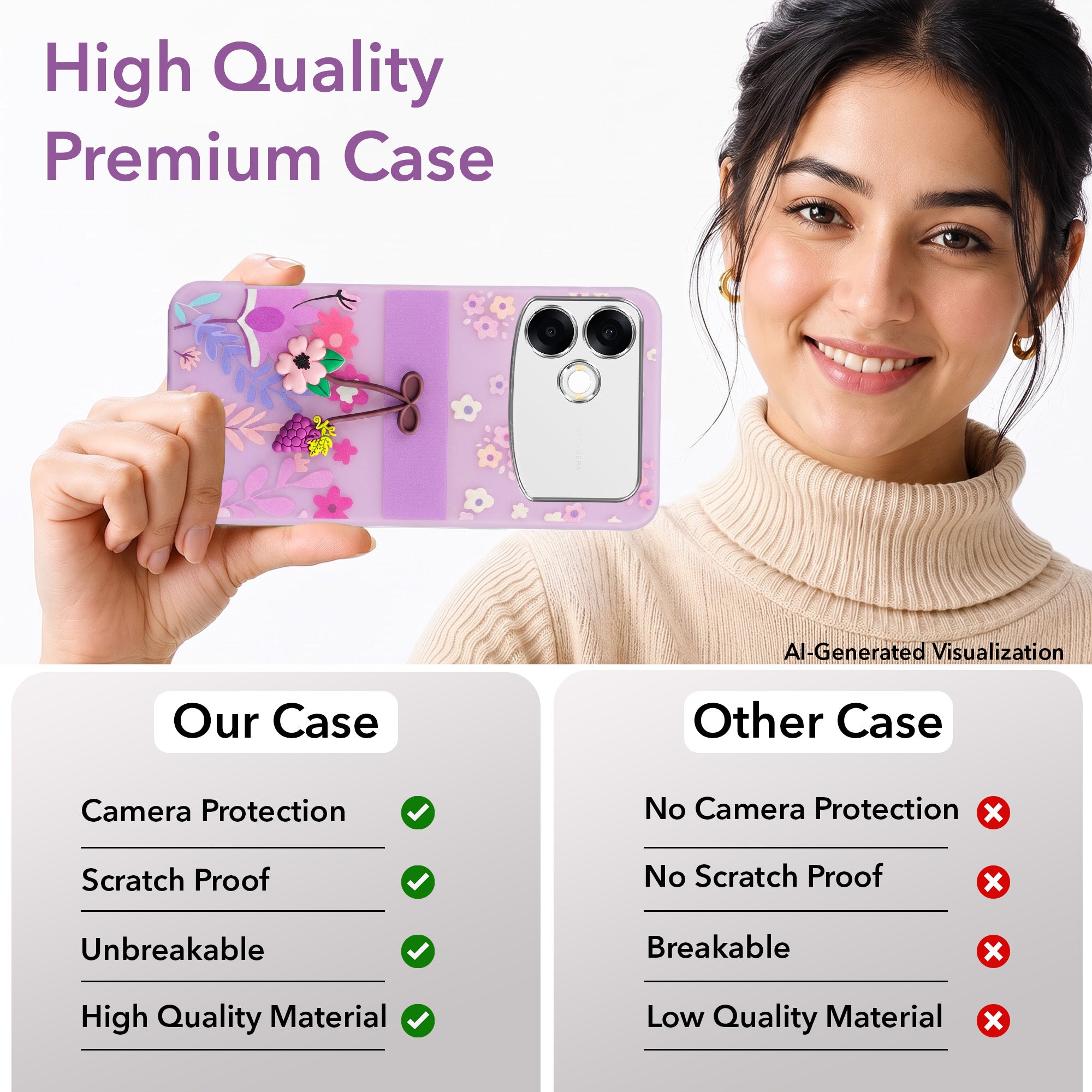 For Oppo F33 Pro 5G Back Cover Case (3D Cute Cartoons | Hard Back Side Soft | Matte Premium Finish | HD Printing)