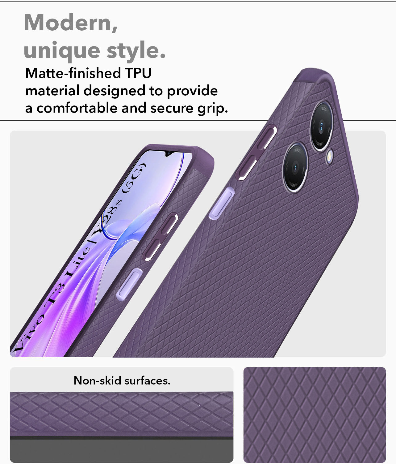 For Vivo Y28s 5G | Vivo T3 Lite 5G Back Cover Case(Liquid Silicone | Side Grip | Camera Protection)