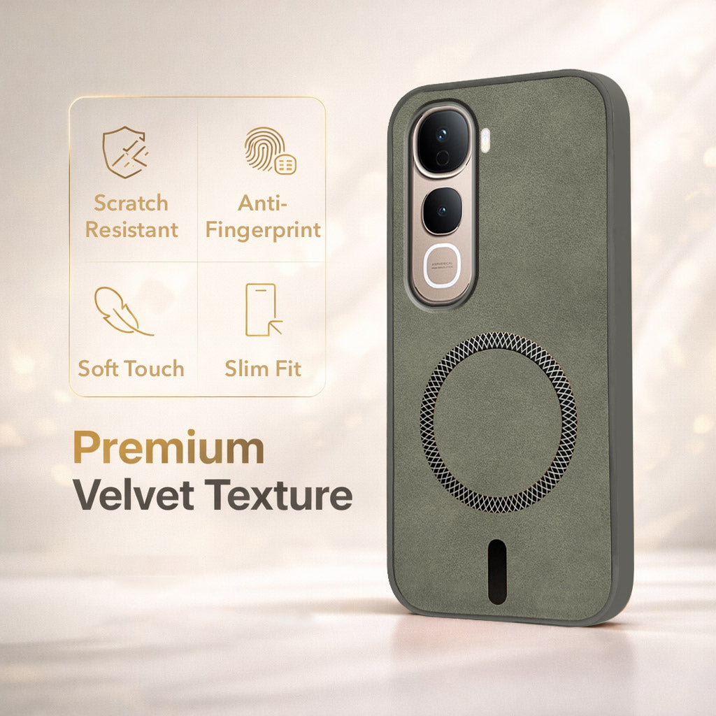 For Vivo Y400 Pro Back Cover Case Leather Finish (MagSafe Compatible Wireless Charging | Soft Touch | Camera Bump Protection)