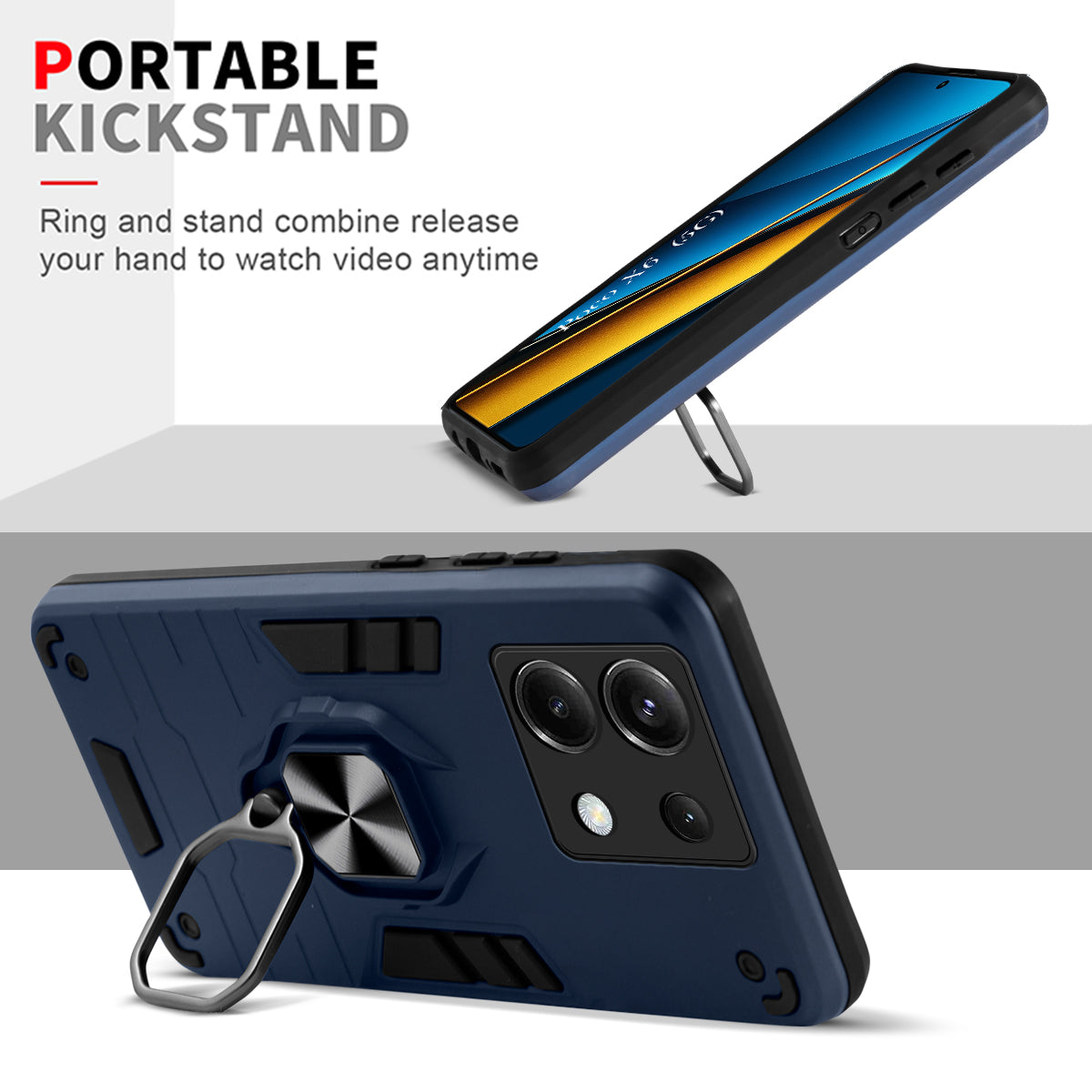 For Poco X6 5G Back Cover Case Hybrid Armor (Shockproof Dual Layer Polycarbonate |Ring Holder Kickstand)