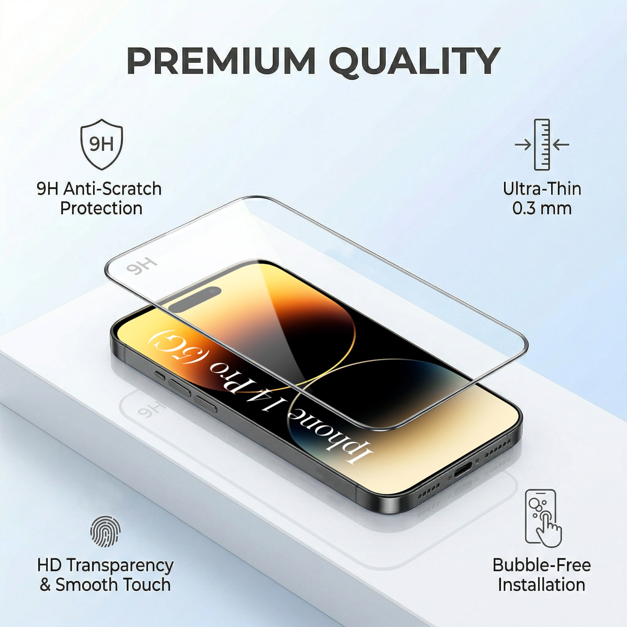For Apple iPhone 14 Pro Combo with Back Cover and 9H Tempered Glass (Lifetime Anti-Yellow | Sleek Hard Crystal | Oleophobic Coating Screen Glass)