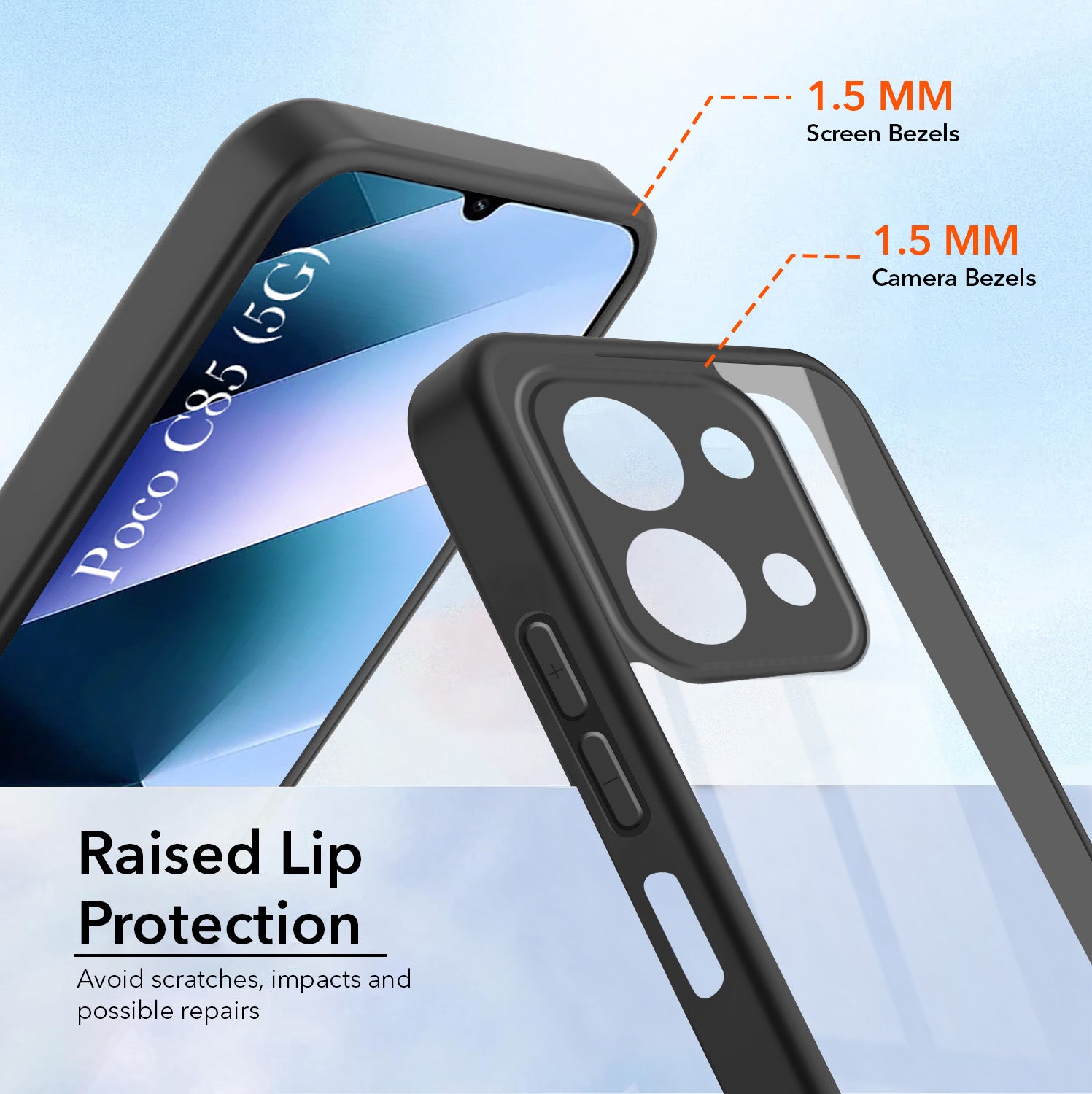For Poco C85 5G Back Cover Case Ultra-Hybrid (Lifetime Anti Yellow | Anti Scratch | Crystal Clear Shockproof)
