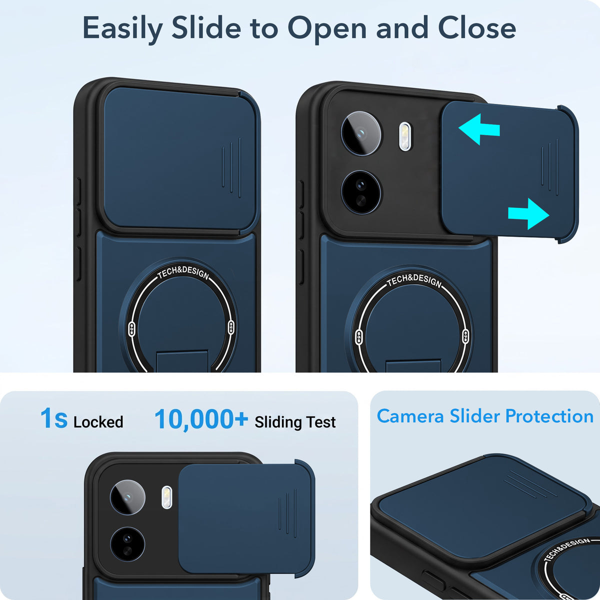 For Vivo T5 Pro 5G Back Case Cover Metallic (Hybrid Armor Kickstand | Sliding Shutter Camera Protection | MagSafe Compatible)