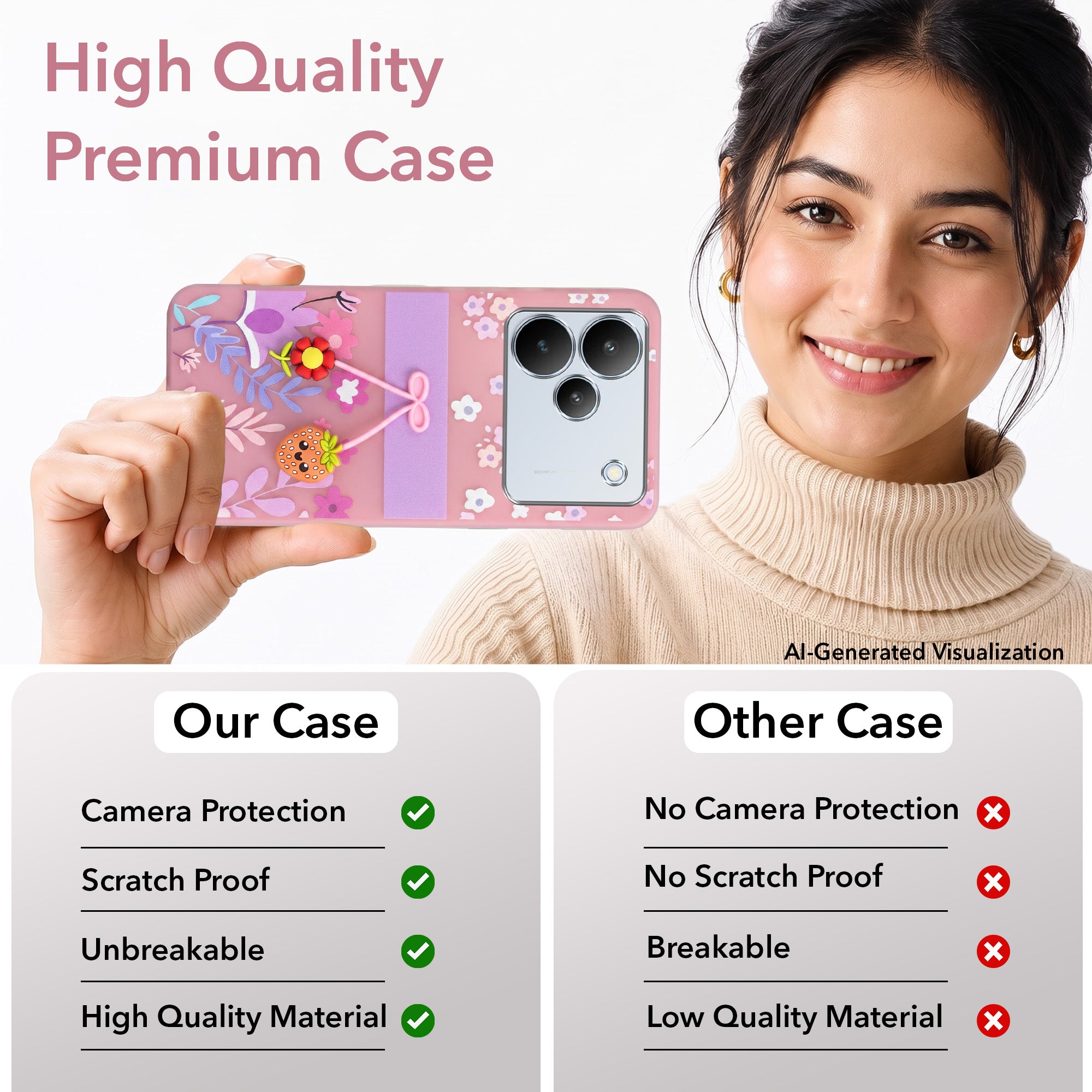 For Realme P4 Back Cover Case (3D Cute Cartoons | Hard Back Side Soft | Matte Premium Finish | HD Printing)