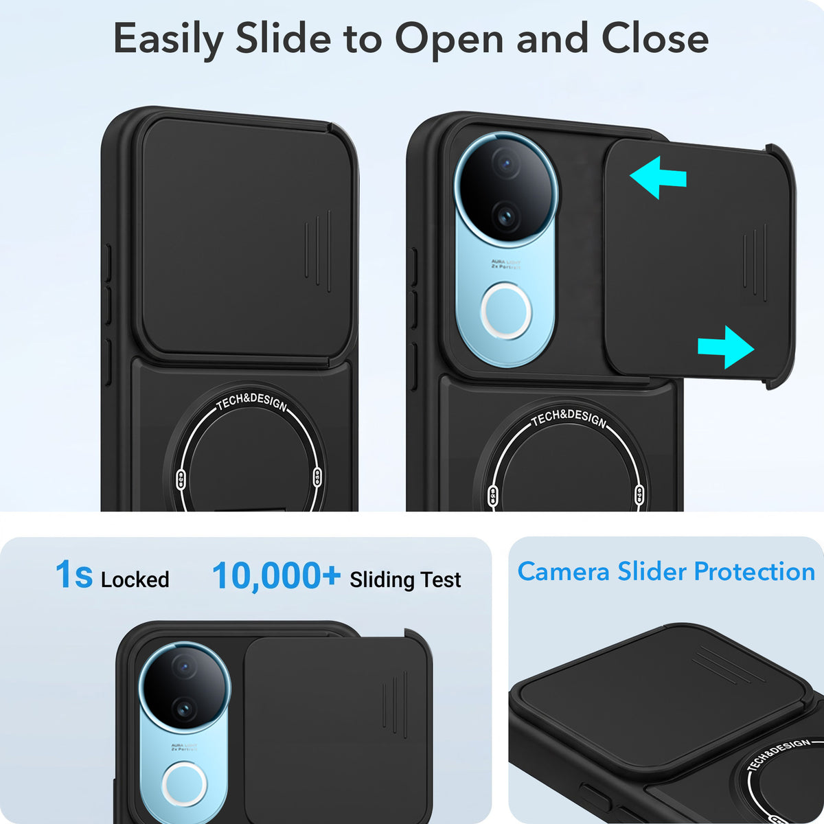 For Vivo iQOO Z10R Back Case Cover Metallic (Hybrid Armor Kickstand | Sliding Shutter Camera Protection | MagSafe Compatible)