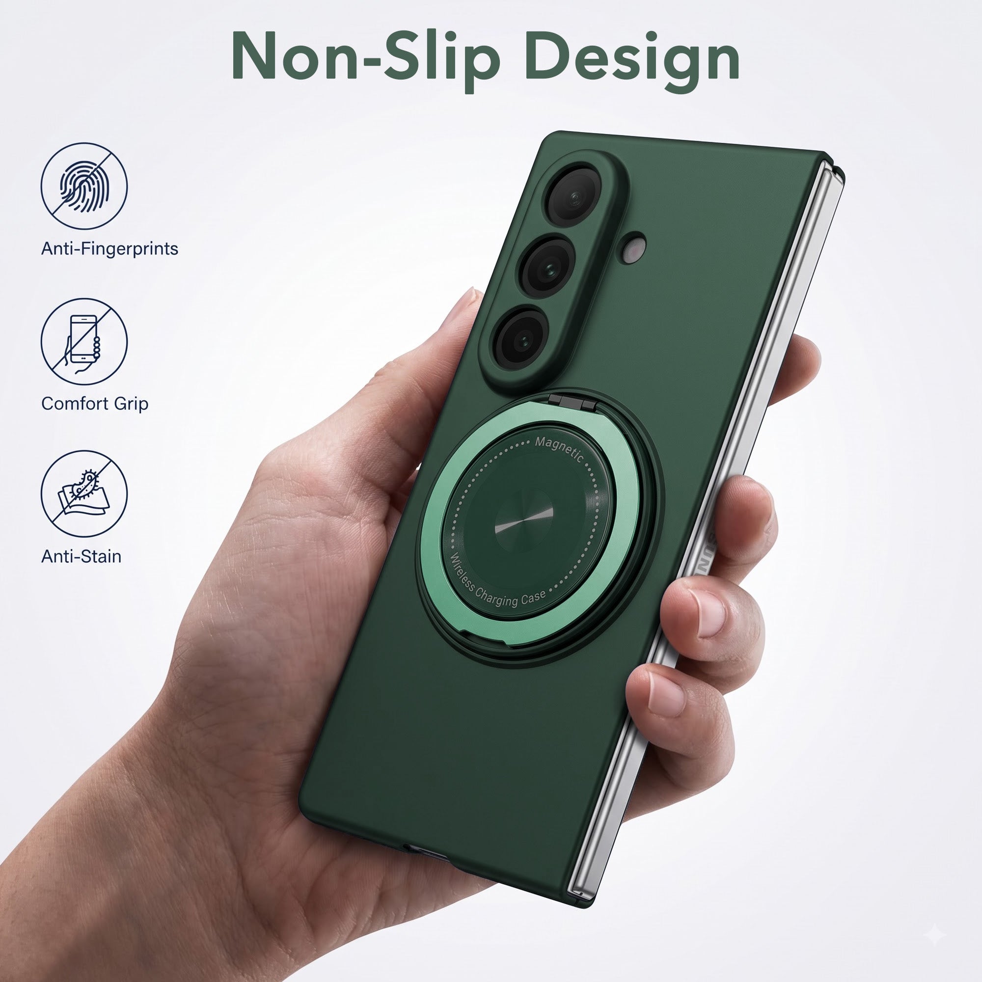 For Samsung Galaxy Z Fold 7 Back Cover Case (360° Rotating Kickstand Ring | Shockproof Camera Protection | Magnetic MagSafe Wireless Charging Support)
